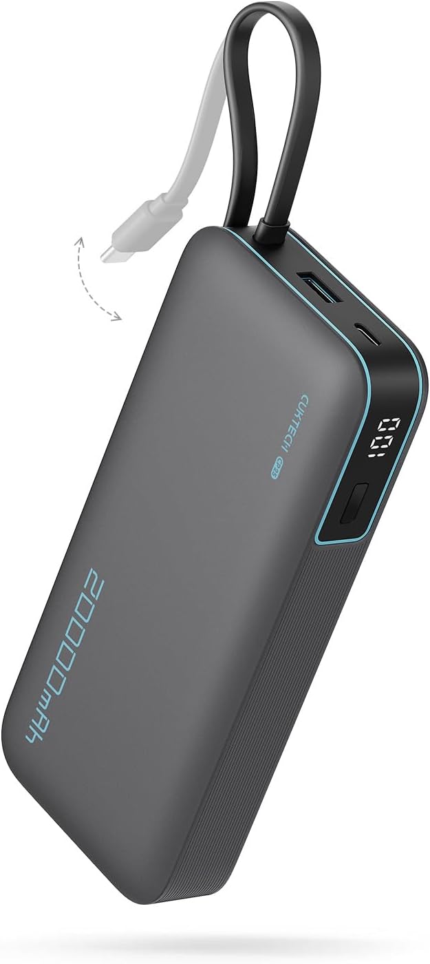 CUKTECH CP25 Power Bank 20.000mAh, Batería Portátil con Cable USB-C Integrado, PD 45W powerbank con 1 x USB-A, Batería Externa Carga Rápida Compatible iPhone 17 Pro MAX, Galaxy, Xiaomi, MacBook - 1