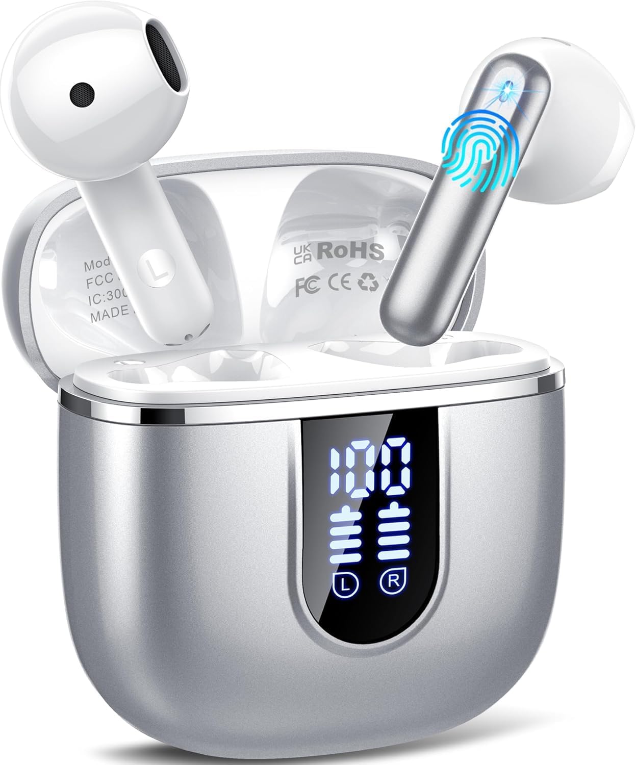 Cillso 2026 Auriculares Bluetooth 5.4, Auriculares Inalambricos Bluetooth con HiFi Estéreo, Cascos Inalambricos con Reducción de Ruido Mic, Pantalla LED, Ligero, Control Táctil Ajuste Cómodo Naranja - 2