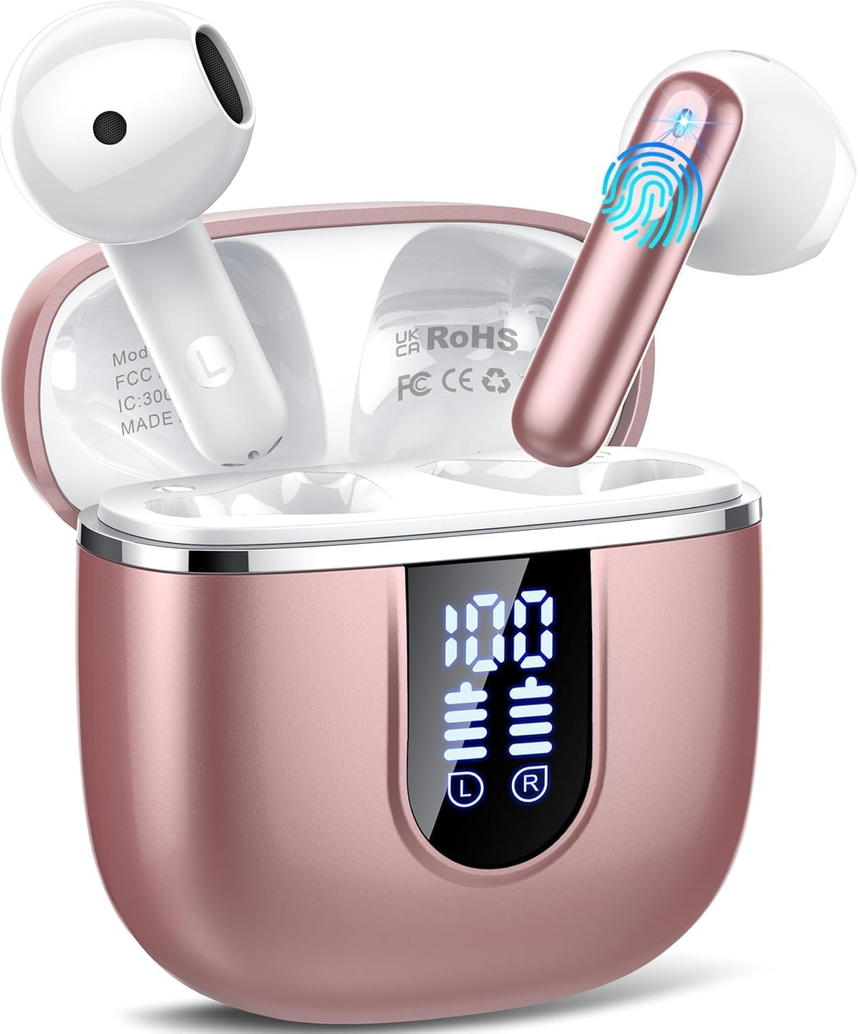 Cillso 2026 Auriculares Bluetooth 5.4, Auriculares Inalambricos Bluetooth con HiFi Estéreo, Cascos Inalambricos con Reducción de Ruido Mic, Pantalla LED, Ligero, Control Táctil Ajuste Cómodo Naranja - 3