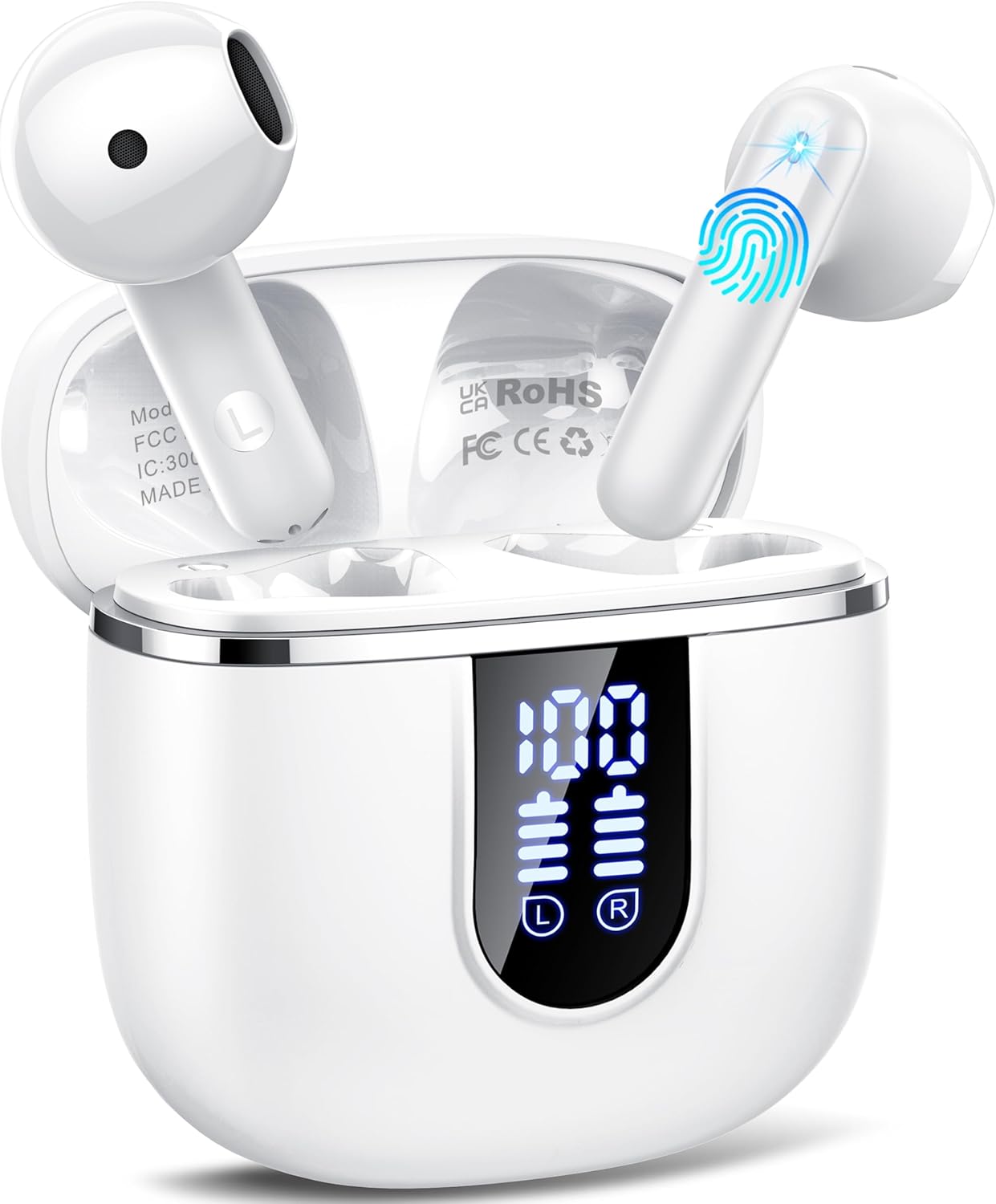 Cillso 2026 Auriculares Bluetooth 5.4, Auriculares Inalambricos Bluetooth con HiFi Estéreo, Cascos Inalambricos con Reducción de Ruido Mic, Pantalla LED, Ligero, Control Táctil Ajuste Cómodo Naranja - 5