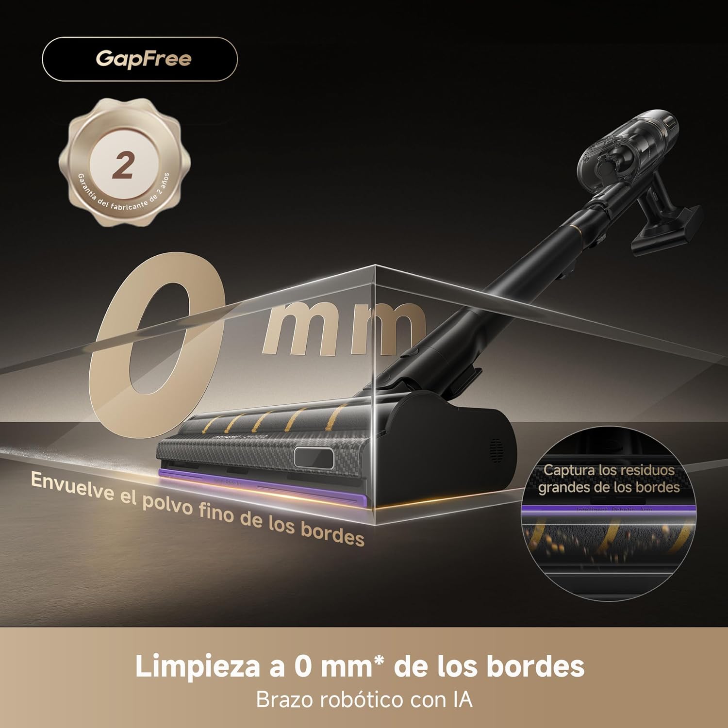 DREAME V20 Pro-A Aspirador Sin Cable, Limpieza de Bordes a 0 mm, Sin Enredos, Limpieza de Suelos Duros y Alfombras, 24000 PA/Succión de 210 AW, 90 min de Autonomía Máx., Limpieza de Pelo de Mascotas - 2