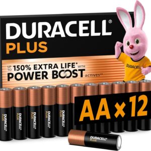 DURACELL Plus Pilas AA (Paquete de 12) – Pilas alcalinas 1,5 V – Hasta un 150 % de duración extra con activos POWER BOOST–Fiabilidad para dispositivos cotidianos–Envase con 0 % de plástico–MN1500