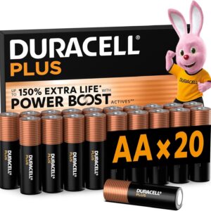 DURACELL Plus Pilas AA (Paquete de 20) – Pilas alcalinas 1,5 V – Hasta un 150 % de duración extra con activos POWER BOOST–Fiabilidad para dispositivos cotidianos–Envase con 0 % de plástico–MN1500