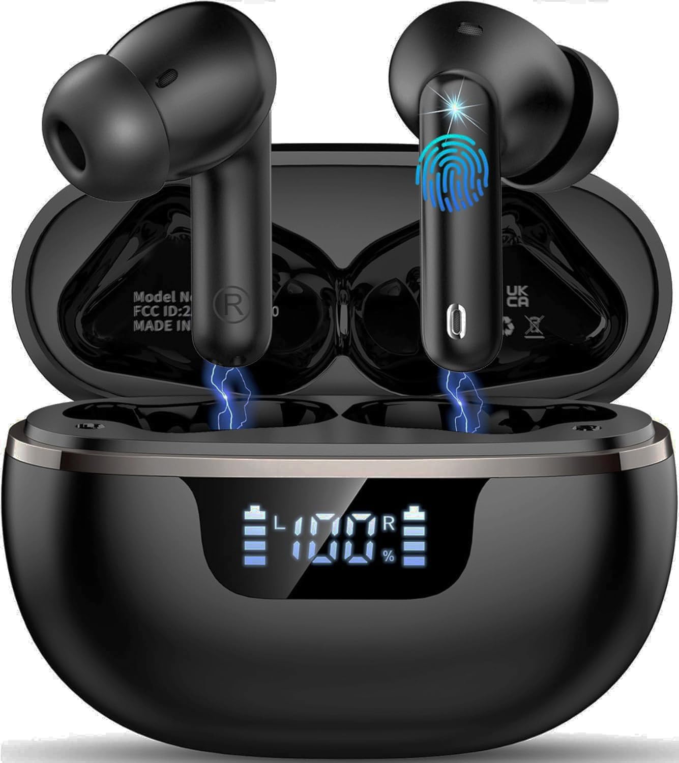 Donerton Auriculares Inalambricos Bluetooth, Cascos Inalambricos Bluetooth 5.4 HiFi Estéreo, 45H Auriculares inalámbricos, Pantalla LED/Carga Rápida Tipo-C/IP7 Impermeable - 1