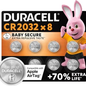 Duracell CR2032 pilas de botón de litio 3 V (paquete de 8) - Hasta un 70 % extra duración - Tecnología Baby Secure - Para Apple AirTag, llaves remotas, dispositivos domésticos, deportivos y médicos