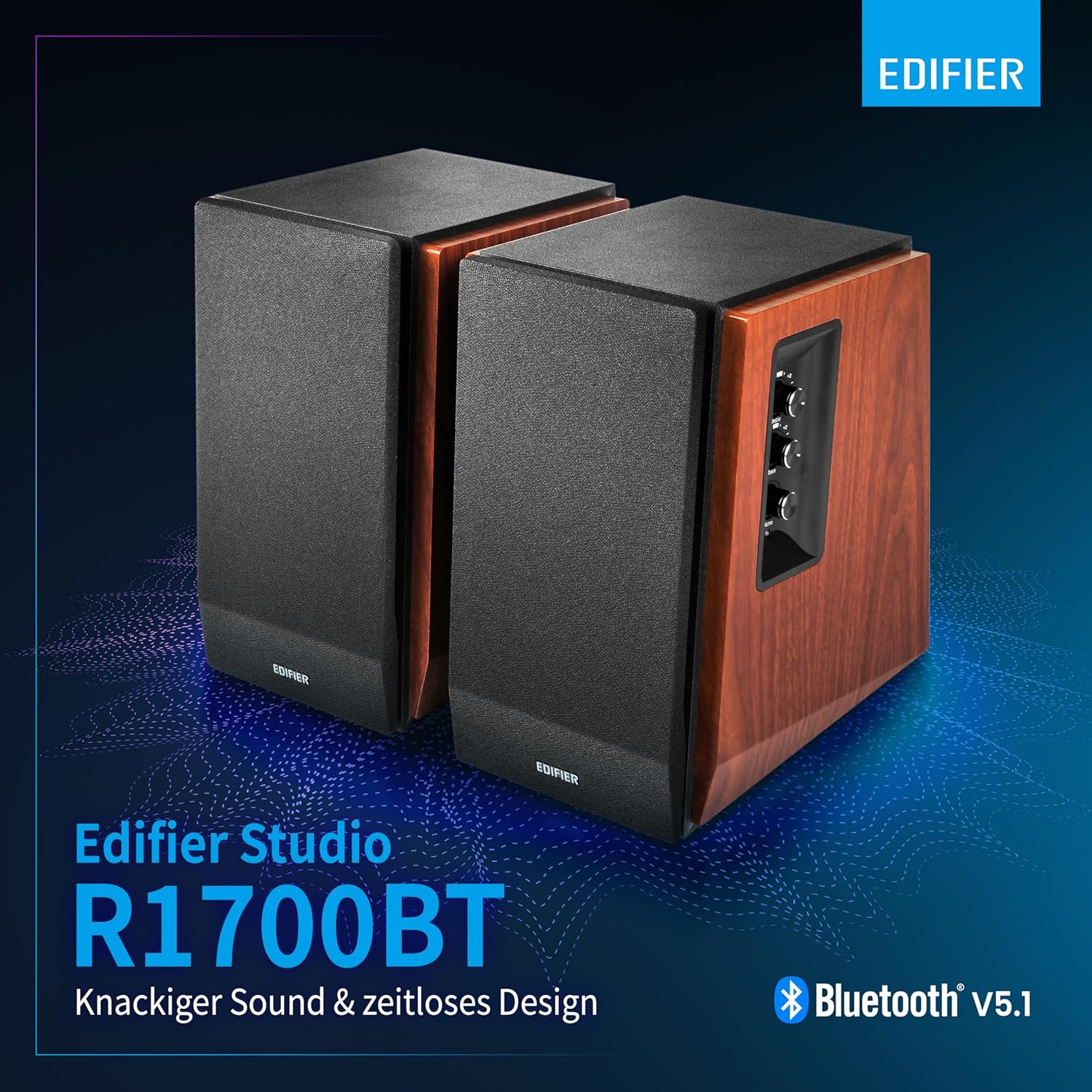 Edifier R1700BT Altavoces de Estante Bluetooth - Monitores de Estudio de Campo Cercano Activos - Altavoces 2.0 - Instalación de gabinete de madera - 66w RMS - 3