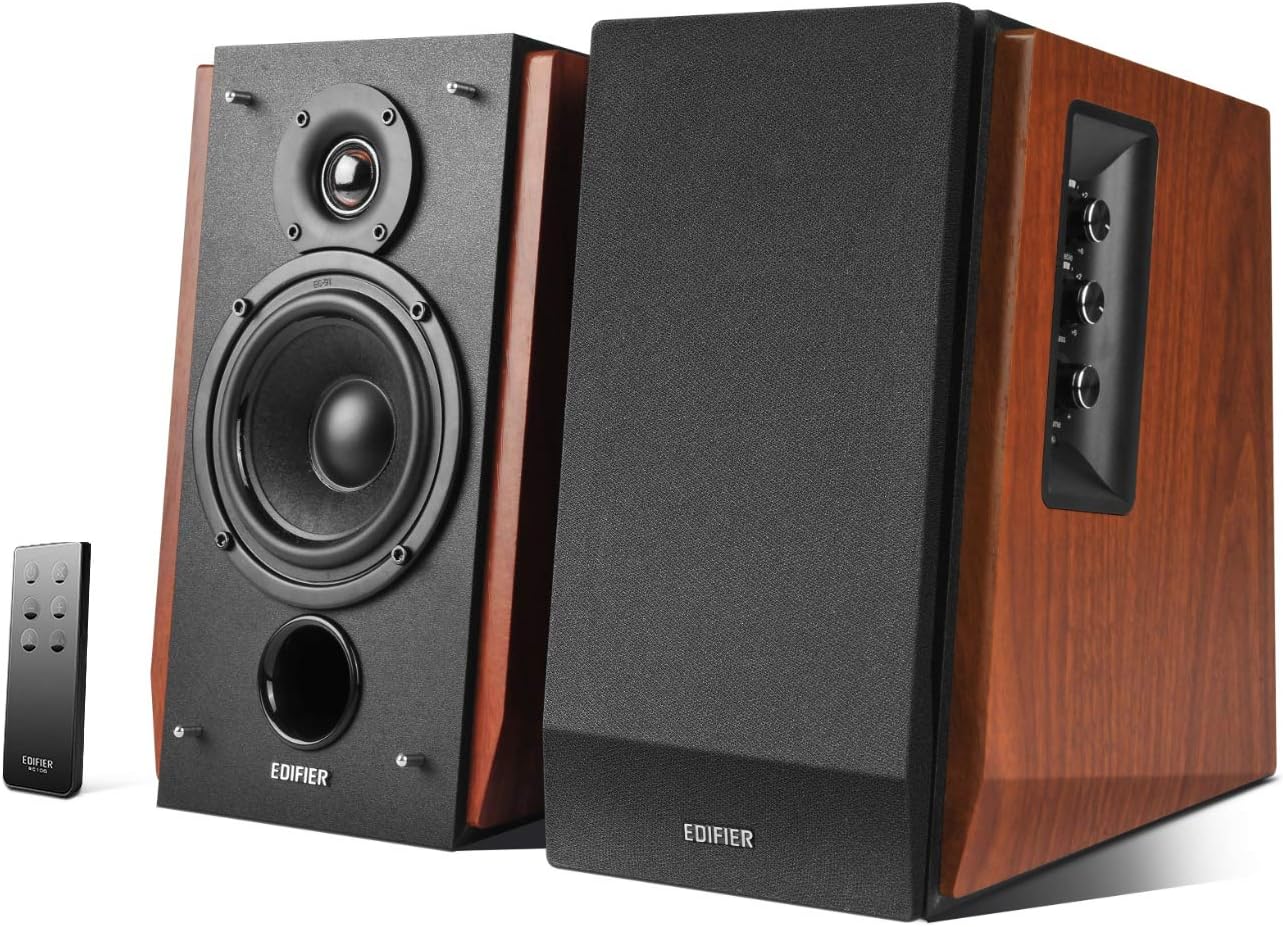 Edifier R1700BT Altavoces de Estante Bluetooth - Monitores de Estudio de Campo Cercano Activos - Altavoces 2.0 - Instalación de gabinete de madera - 66w RMS - 4