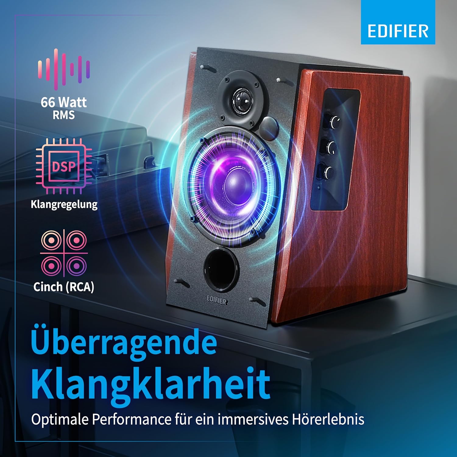 Edifier R1700BT Altavoces de Estante Bluetooth - Monitores de Estudio de Campo Cercano Activos - Altavoces 2.0 - Instalación de gabinete de madera - 66w RMS - 5