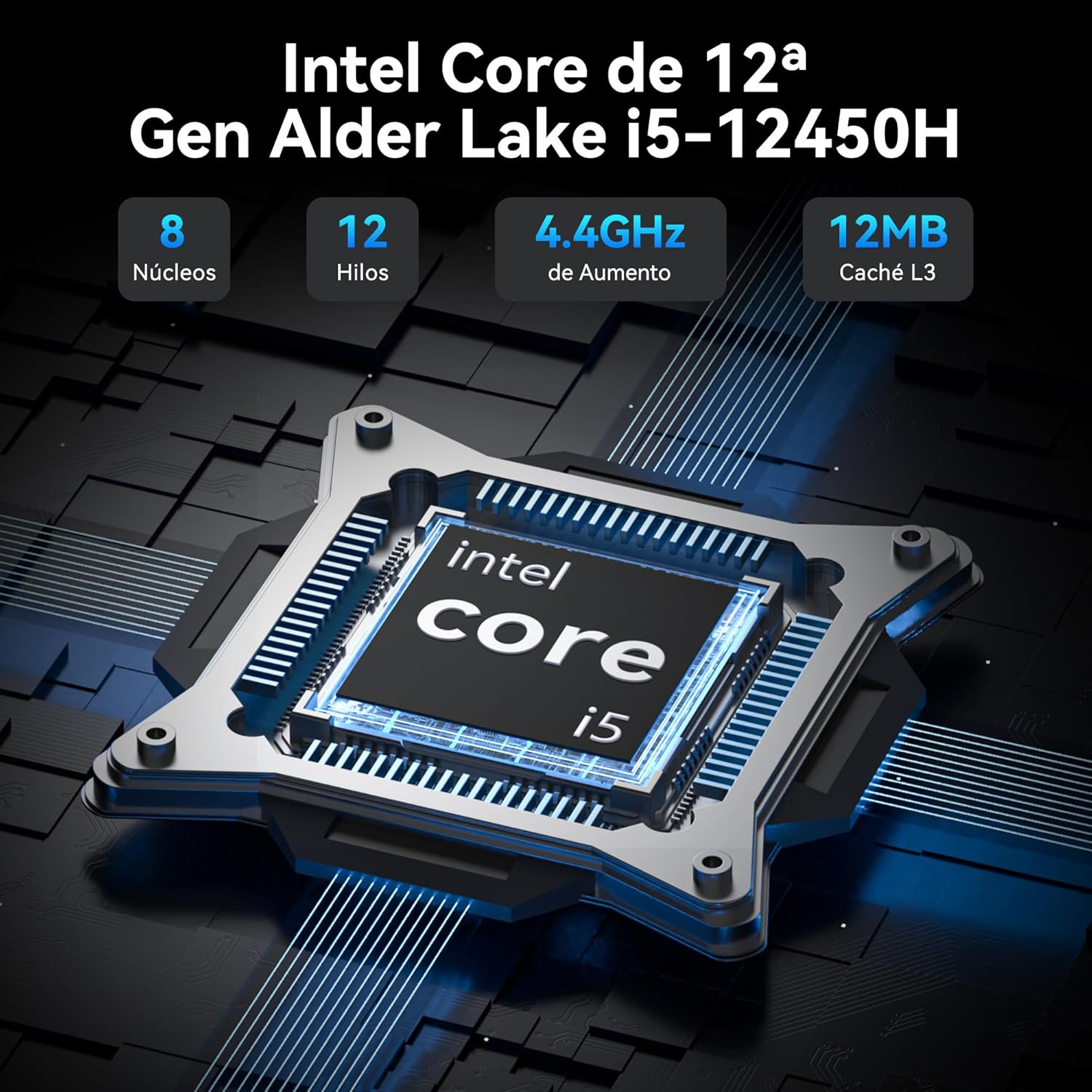 GEEKOM IT12 Mini PC con Intel Core i5-12450H, 16GB RAM(Ampliable, No LPDDR Bloqueada) y 512GB SSD(hasta 4TB), Lector SD, Windows 11 Pro, Garantía de 3 Años, 2×USB4.0, para Oficina/Control Industrial - 3