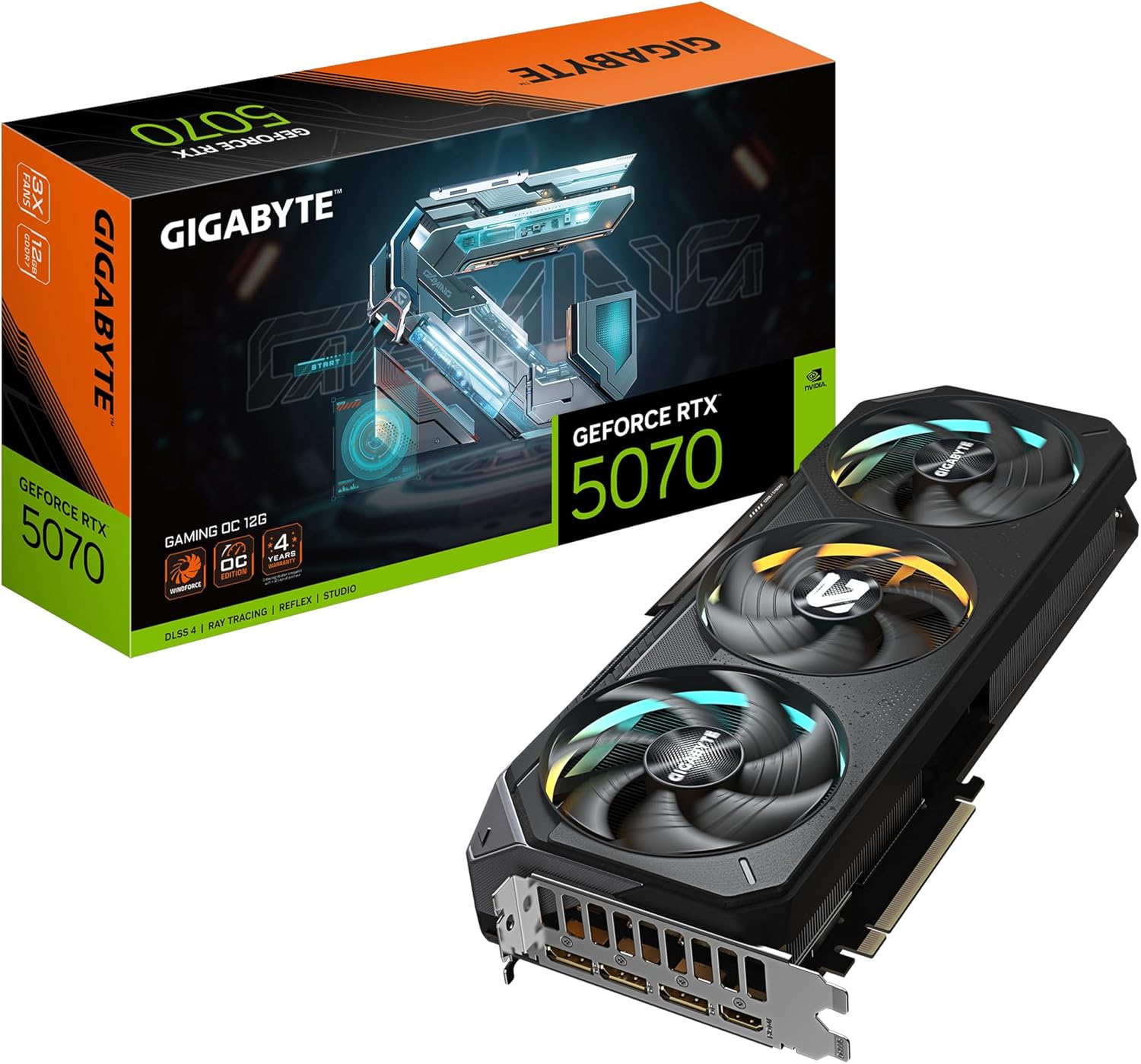 GIGABYTE GeForce RTX 5070 Gaming OC 12G Tarjeta Gráfica - 12GB GDDR7, 192 bits, PCI-E 5.0, 2625 MHz Core Clock, 3 x DP 2.1a, 1 x HDMI 2.1b, NVIDIA DLSS 4, GV-N5070GAMING OC-12GD - 1
