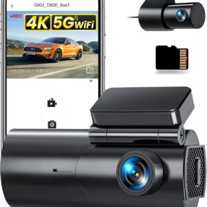 GKU Dashcam Cámara Coche 4K+1080P, 5GHz WiFi Dash CAM Coche con Tarjeta SD de 64GB,Camara Coche Grabadora,170° Gran Angular,Visión Nocturn,WDR,Sensor G,Monitor de Aparcamiento,Grabación de Bucle