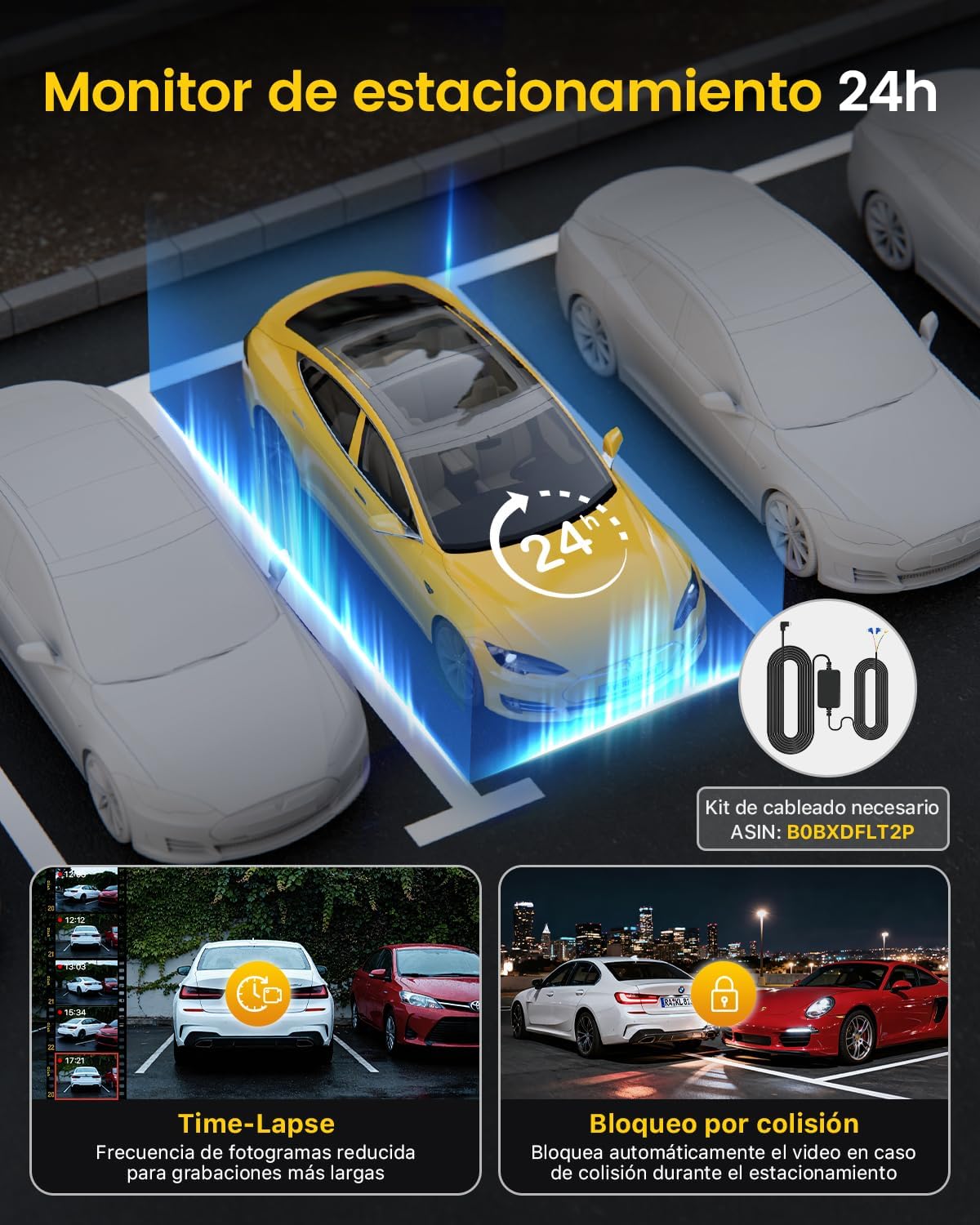 GKU Dashcam Cámara Coche 4K+1080P, 5GHz WiFi Dash CAM Coche con Tarjeta SD de 64GB,Camara Coche Grabadora,170° Gran Angular,Visión Nocturn,WDR,Sensor G,Monitor de Aparcamiento,Grabación de Bucle - 5