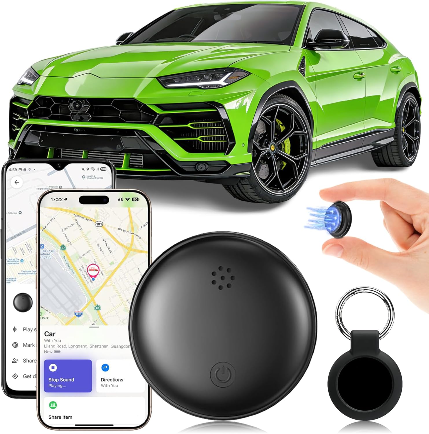 GPS Coche Localizador, Localizador GPS para Coche Compatible con iOS/Android, Imán Integrado Ultrapotente Magnético Rastreador GPS No Requiere Suscripción Seguimiento en Tiempo Real para vehículo,Moto - 1