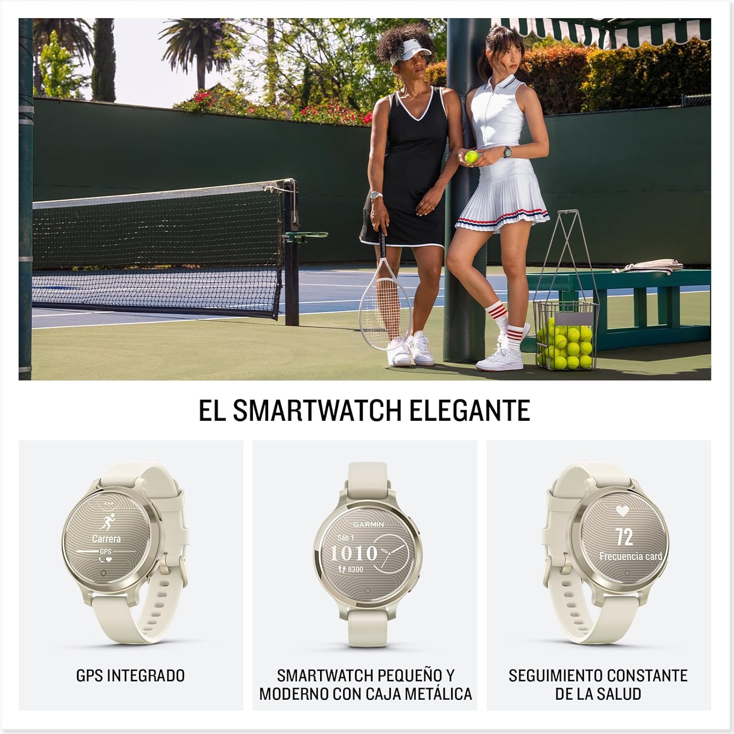 Garmin Lily 2 Active, Reloj Inteligente con GPS, Diseño Elegante, Datos de Salud y Forma Física, Pantalla Táctil, Notificaciones Inteligentes, Autonomía hasta 9 días, Dorado con Correa Blanca - 2