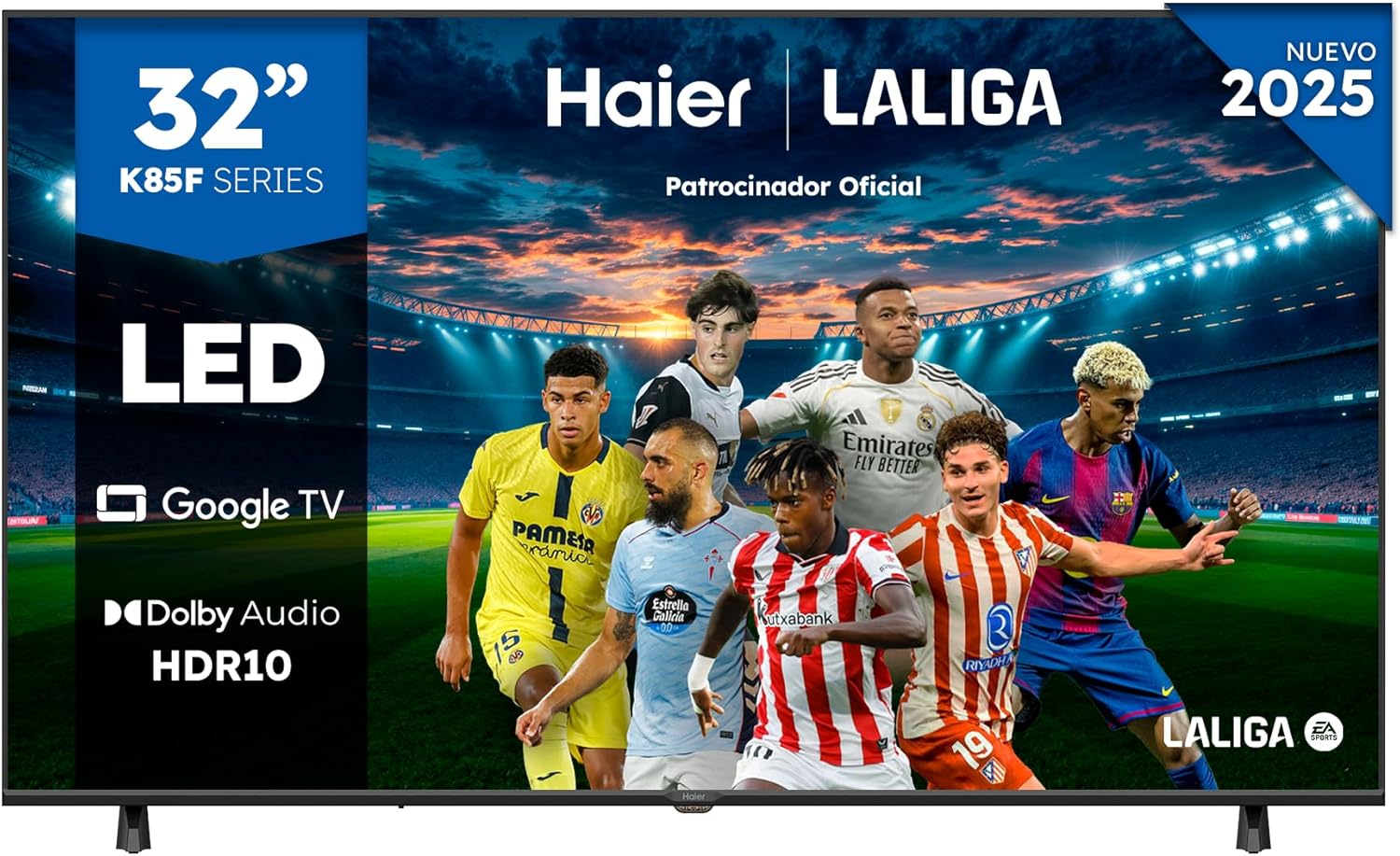 Haier Direct LED Full HD H32K85FFX - 32", Smart TV, Google TV, Dolby Audio, HDR 10, Smart Remote Control, Google Assistant, Procesador Quad Core, Bluetooth 5.1, DBX TV, HDMI 2.1 x 4, Sin Marcos, 2025 - 1