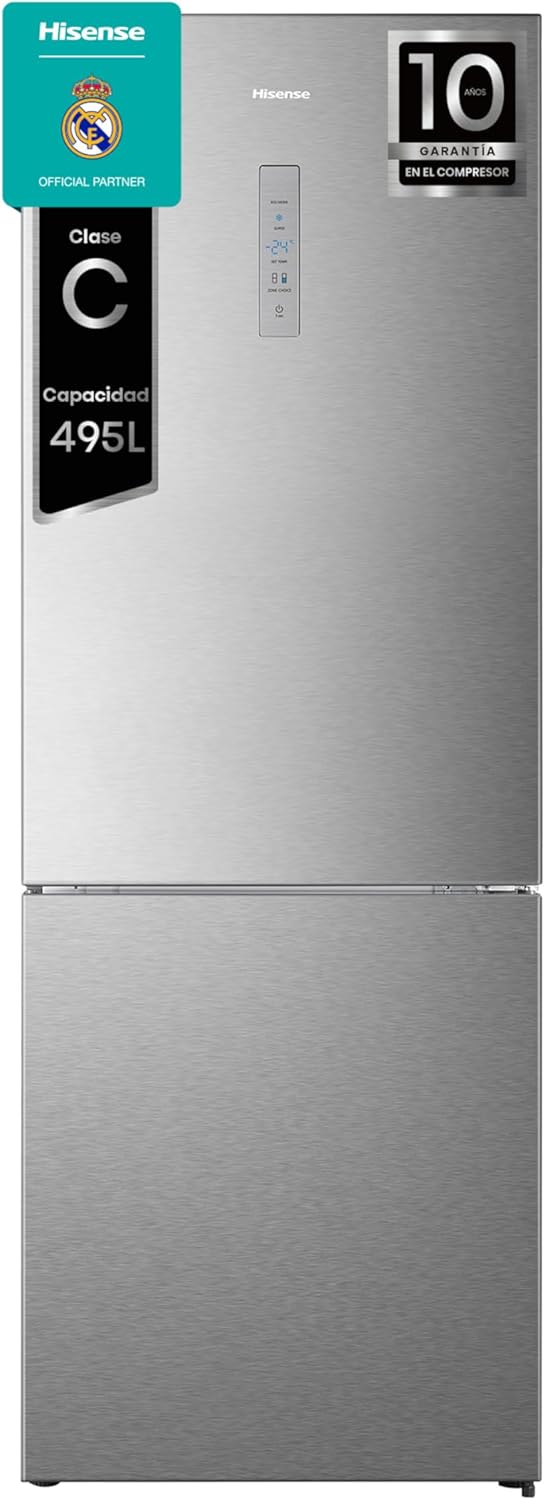 Hisense RB645N4BIC Frigorífico Combi 2 Puertas, Class C, 495 l, Alto 200 cm x Ancho 70.4 cm, Color Inox, Metal-Tech Cooling, Fresh Zone, Control de Humedad, Total No Frost, Iluminación LED - 1