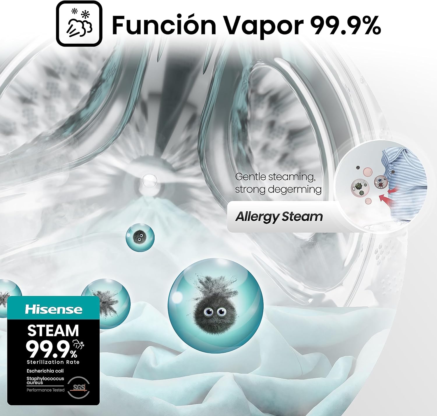 Hisense WDQE8014EVJM Lavadora Secadora 8+5 Kg, 1400 rpm, 15 Programas Automáticos, Vapor, Motor Inverter, Clase Eficiencia Energética D, Clase Eficiencia Lavado A, Pantalla LED, Programa Rápido - 3