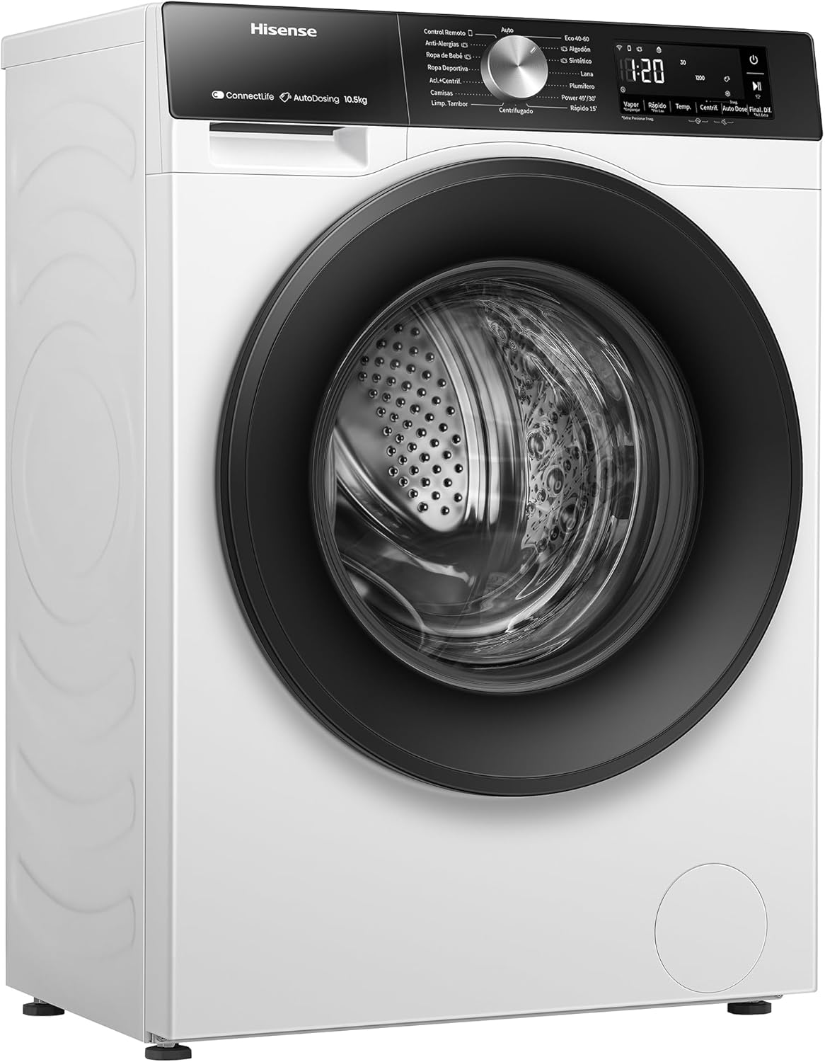 Hisense WF3S1045BW3 - Lavadora, Clase A, 10.5 kg, Auto Dosificación, Conectividad WiFi, Monitor de Consumo, Hygiene Guard, Función Vapor 99.9%, Lavado Rápido, PureJet, Blanco - 4
