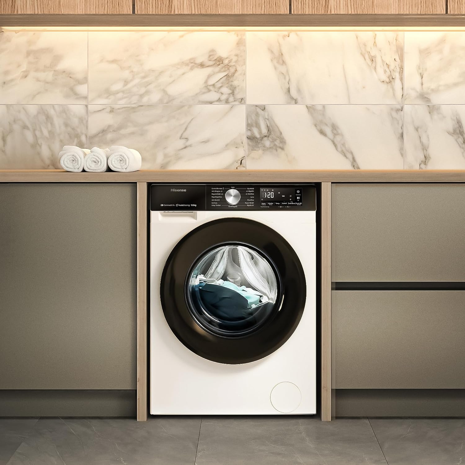 Hisense WF3S1045BW3 - Lavadora, Clase A, 10.5 kg, Auto Dosificación, Conectividad WiFi, Monitor de Consumo, Hygiene Guard, Función Vapor 99.9%, Lavado Rápido, PureJet, Blanco - 6