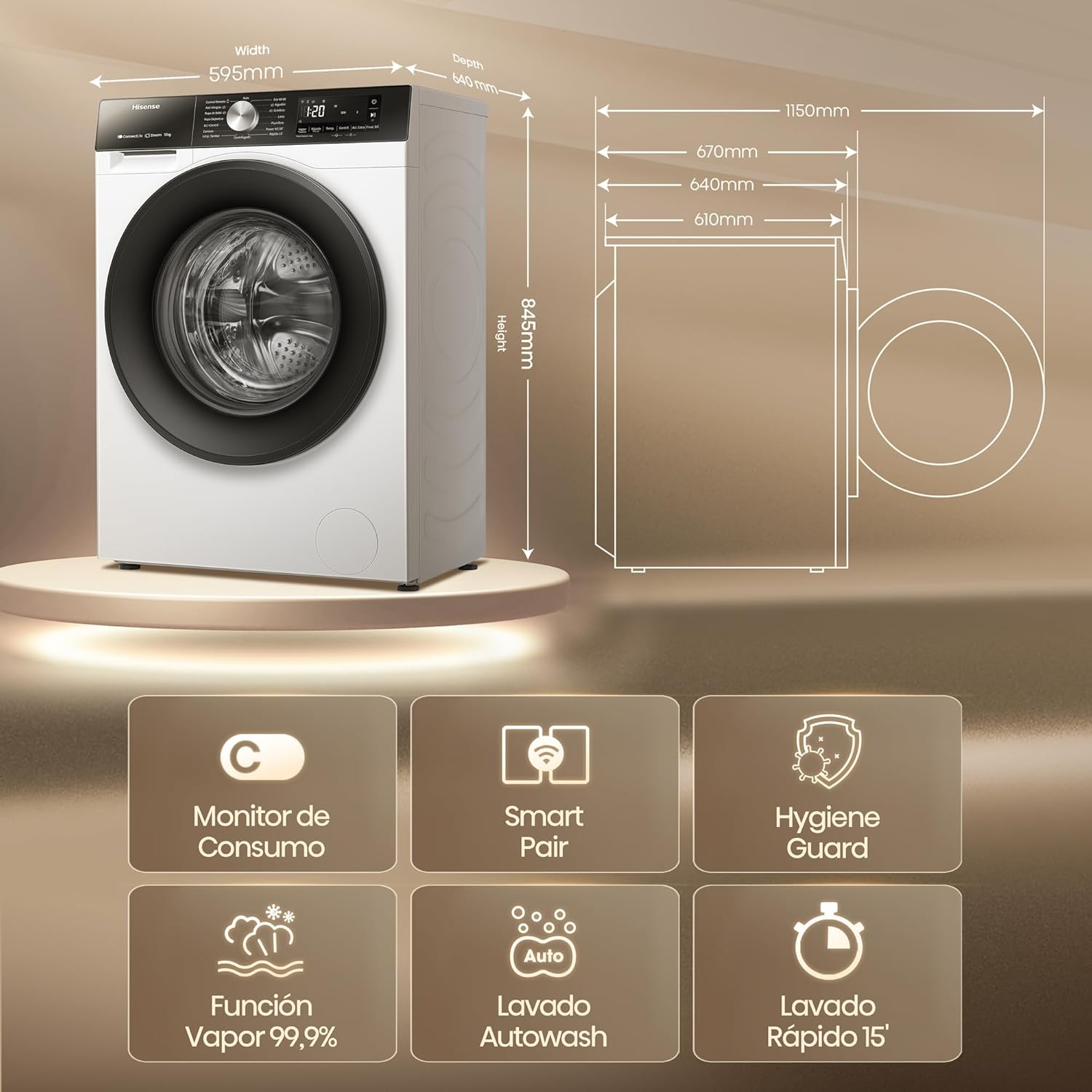 Hisense WF3S1243BW3, Lavadora, 12 Kg, Class A-20%/D, 1400 RPM, Ancho 60- cm, 19 Programas, PureJet, Blanco - 2