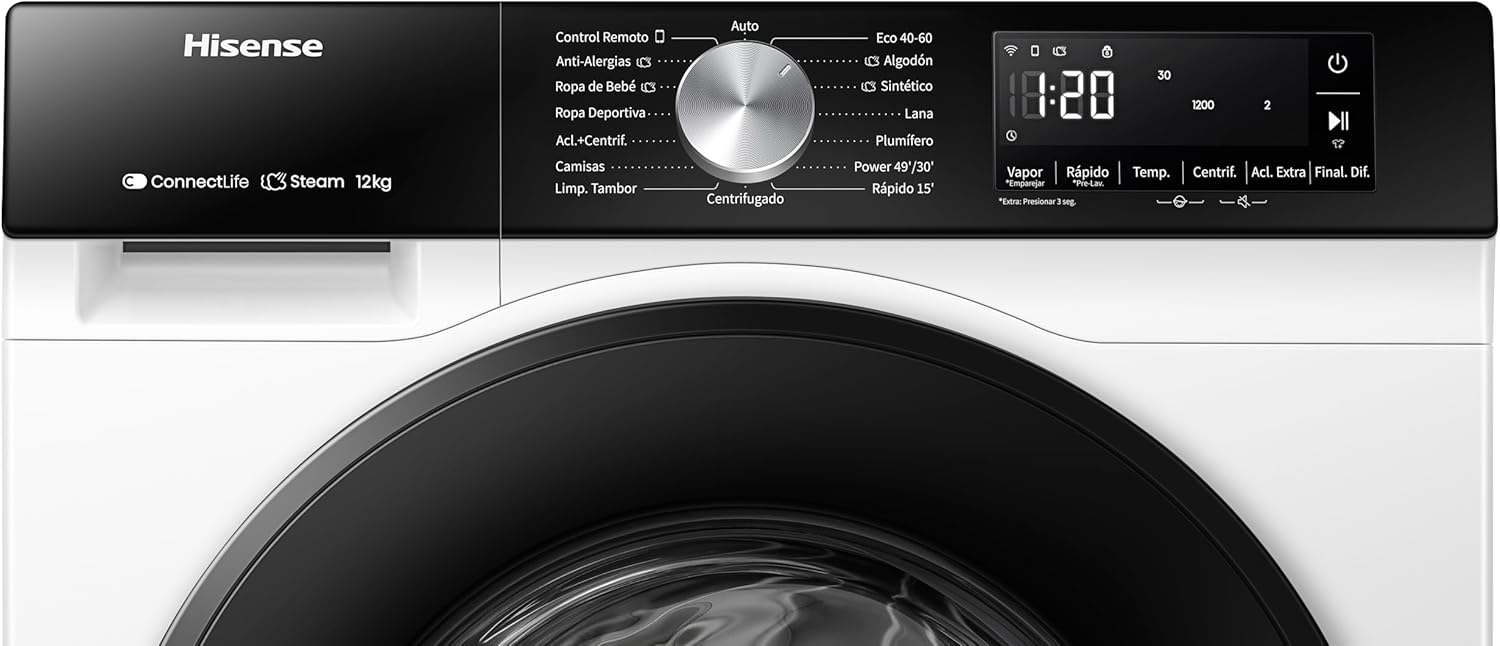 Hisense WF3S1243BW3, Lavadora, 12 Kg, Class A-20%/D, 1400 RPM, Ancho 60- cm, 19 Programas, PureJet, Blanco - 4