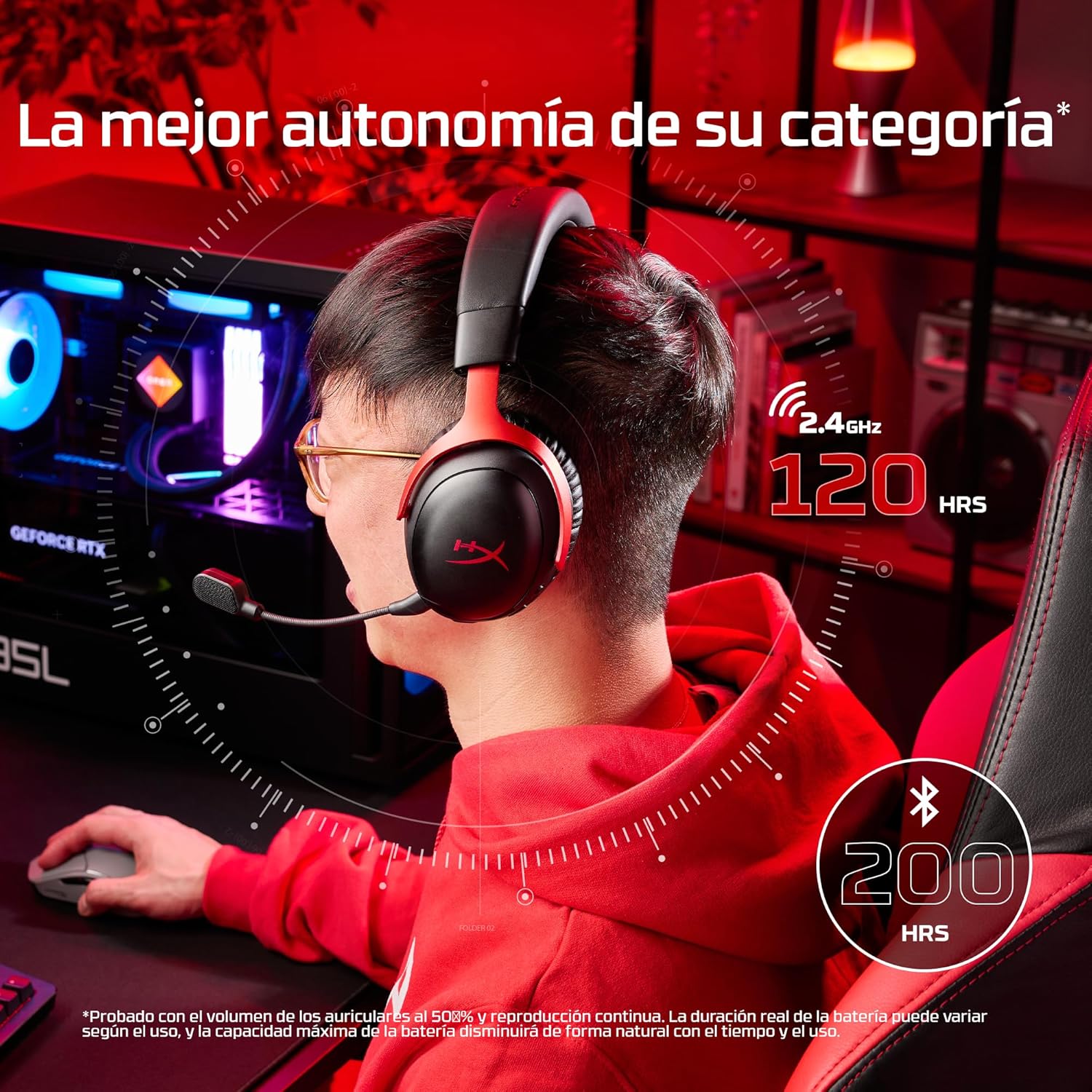 HyperX Cloud III S - Auriculares Gaming inalámbricos, Bluetooth, 2.4Ghz, PC, PS5, Xbox, Drivers 53 mm, DTS, micrófono 10mm, batería hasta 200h, Blanco - 2