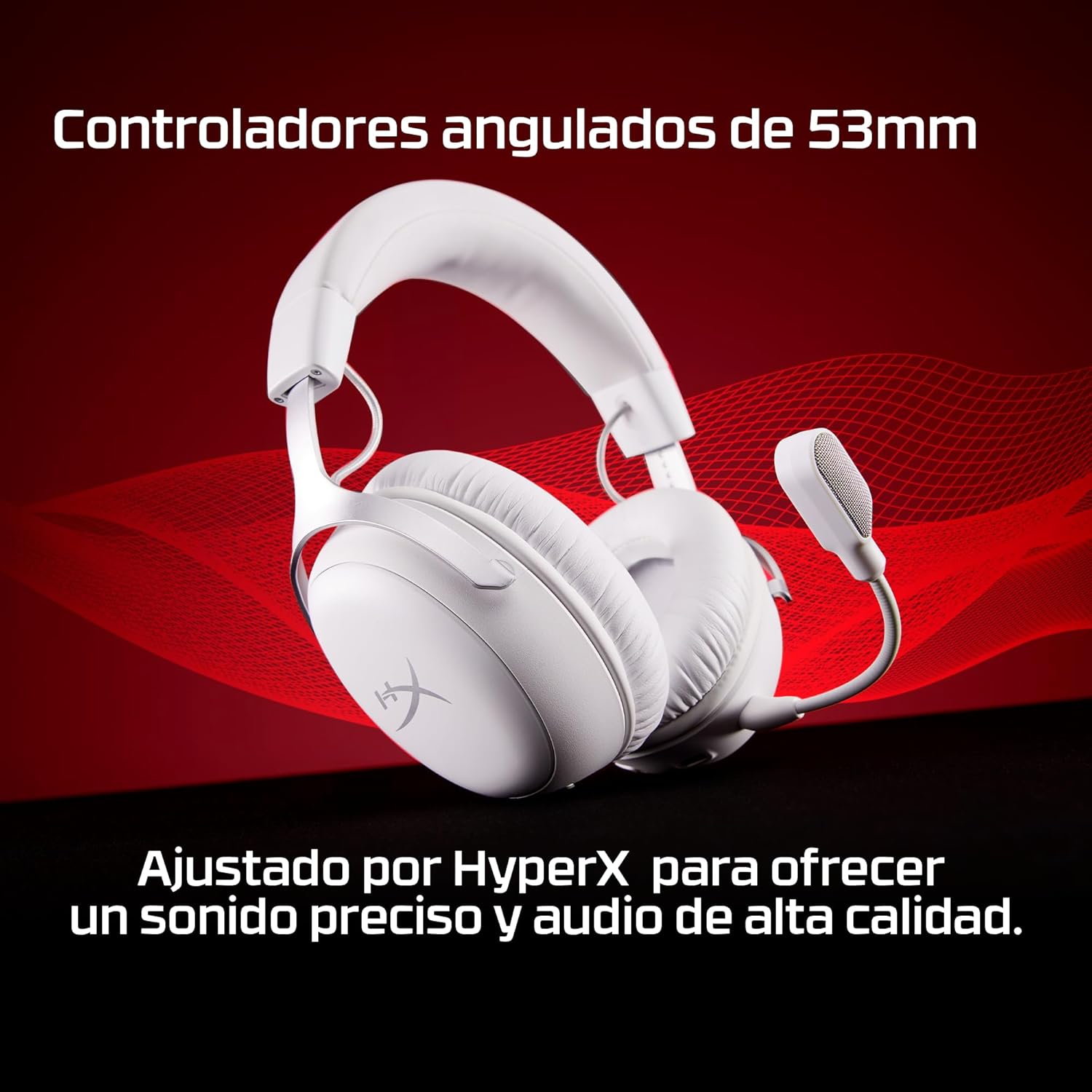 HyperX Cloud III S - Auriculares Gaming inalámbricos, Bluetooth, 2.4Ghz, PC, PS5, Xbox, Drivers 53 mm, DTS, micrófono 10mm, batería hasta 200h, Blanco - 3