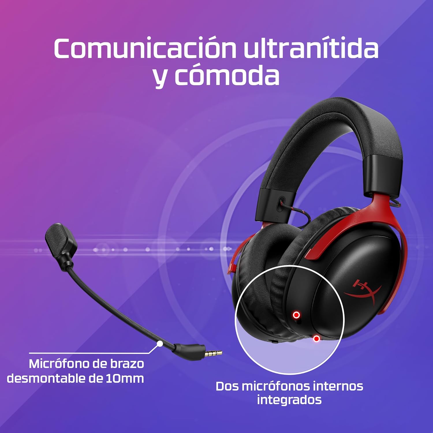HyperX Cloud III S - Auriculares Gaming inalámbricos, Bluetooth, 2.4Ghz, PC, PS5, Xbox, Drivers 53 mm, DTS, micrófono 10mm, batería hasta 200h, Negro - 3