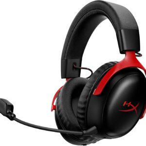 HyperX Cloud III S - Auriculares Gaming inalámbricos, Bluetooth, 2.4Ghz, PC, PS5, Xbox, Drivers 53 mm, DTS, micrófono 10mm, batería hasta 200h, Rojo-Negro