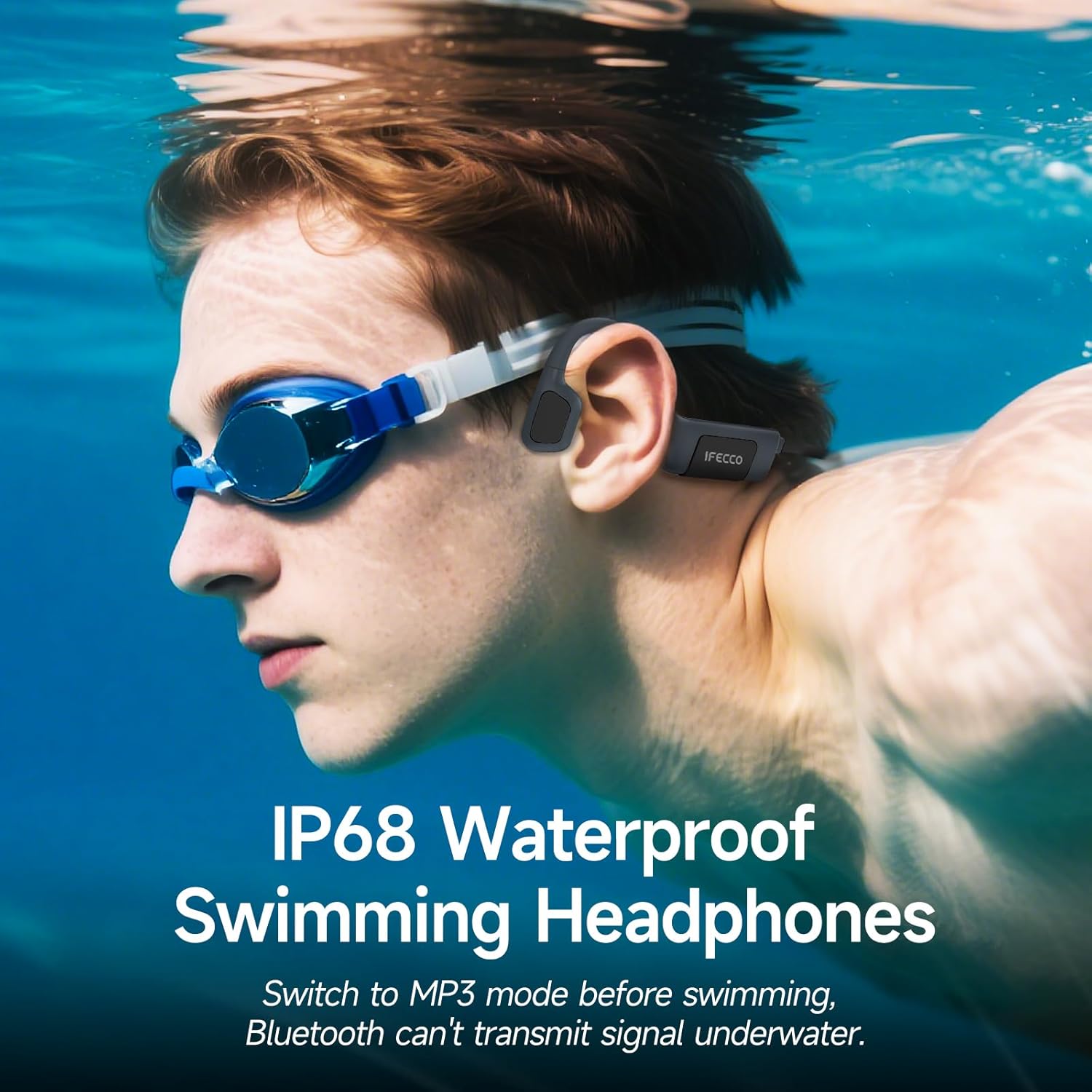 IFECCO Auriculares Conduccion Osea Natacion - IP68 Resistente al Agua Cascos para Nadar Bluetooth 5.4,Auriculares Open Ear con 32G Mp3 para Natacion Correr Ciclismo - 2