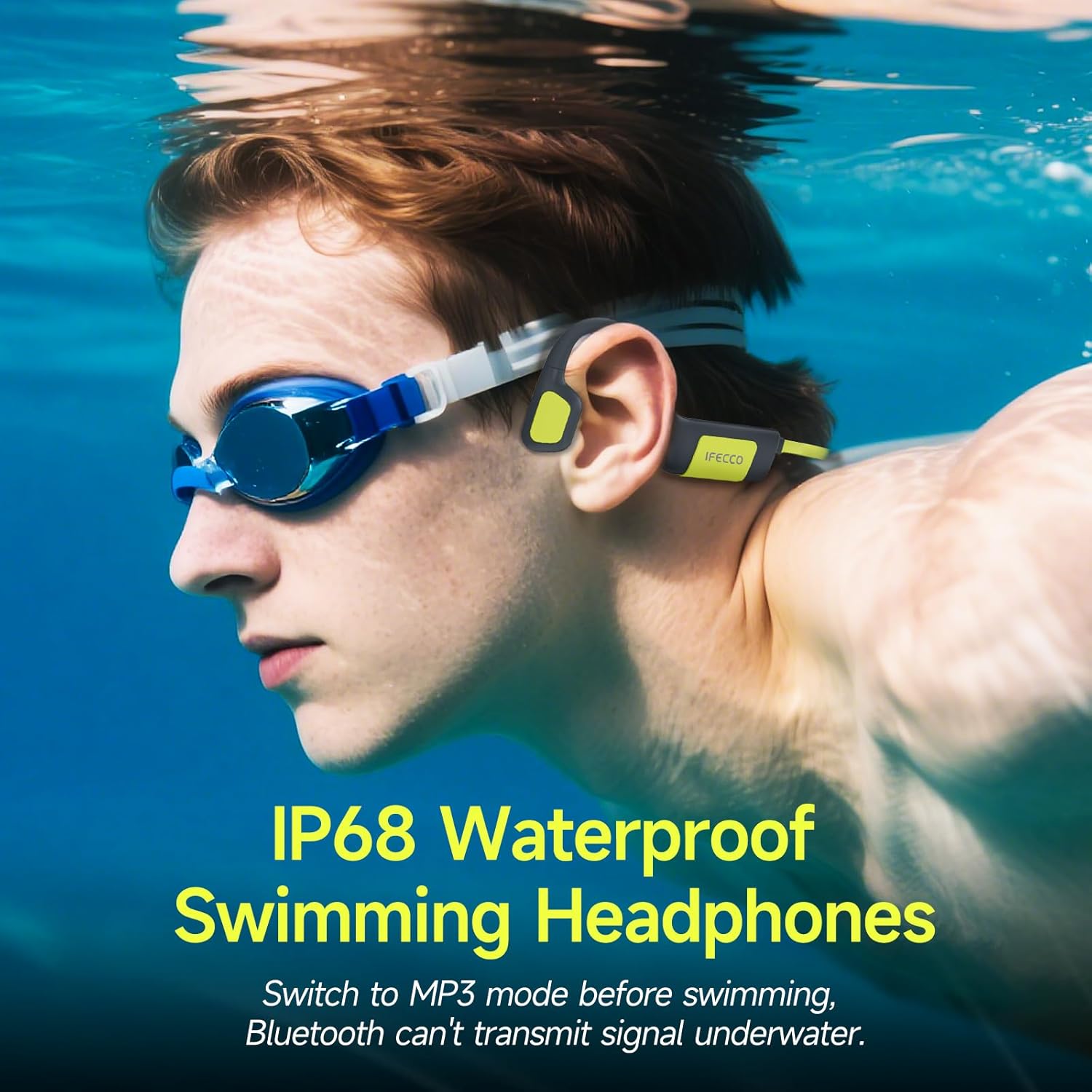 IFECCO Auriculares Natacion Bluetooth 5.4 - IP68 Resistente al Agua Auriculares Conduccion Osea Natacion,Cascos Abiertos con 32G Mp3 para Nadar Correr Ciclismo - 2