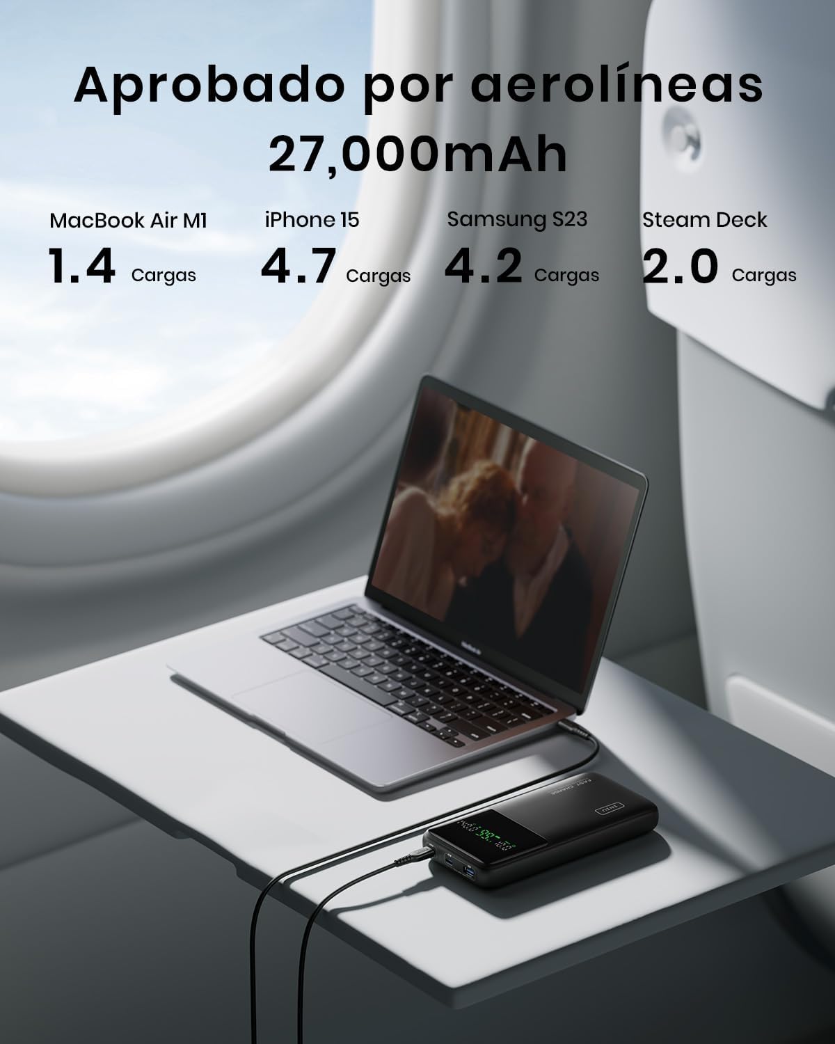 INIU Power Bank, 27000mAh 140W Bateria Externa Carga Rapida, Bateria Portatil PD3.1 Powerbank USB C Input & Output Compatible con MacBook Pro Steam Deck iPhone 16 15 14 13 12 Pro MAX Plus iPad etc - 3