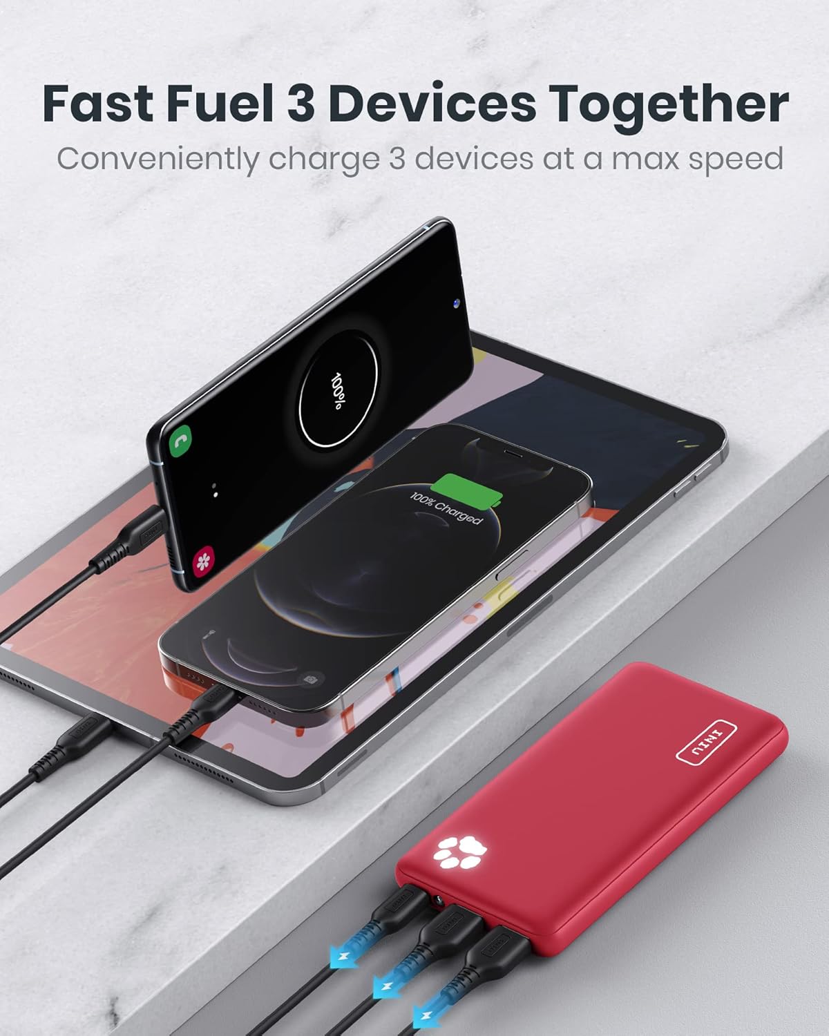 INIU Power Bank, Slimmest 10000mAh Bateria Externa Carga Rapida, 3A USB C Cargador Portatil 3 Puertos Powerbank para iPhone 14 13 12 11 X Pro MAX Samsung S22 S21 S20 Xiaomi iPad Tablet Airpods etc. - 4