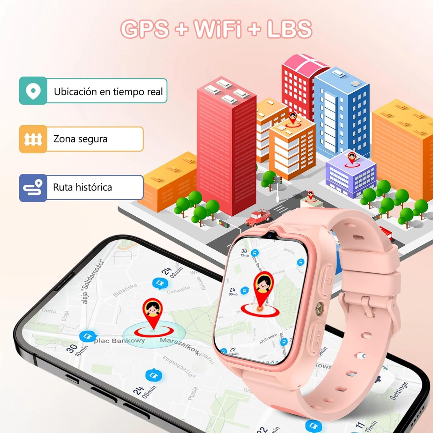 IOWODO 4G Reloj Inteligente Niño, Smartwatch Niños con GPS y Teléfono,Videollamadas, SOS, Mensajes, Modo Escuela, Linterna LED, IP68 Impermeable, Regalo y Juguete para Niños - 2