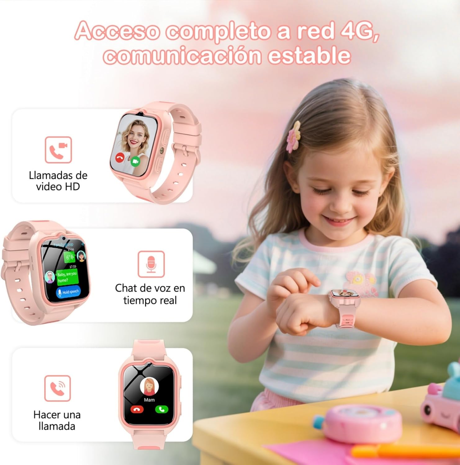 IOWODO 4G Reloj Inteligente Niño, Smartwatch Niños con GPS y Teléfono,Videollamadas, SOS, Mensajes, Modo Escuela, Linterna LED, IP68 Impermeable, Regalo y Juguete para Niños - 3