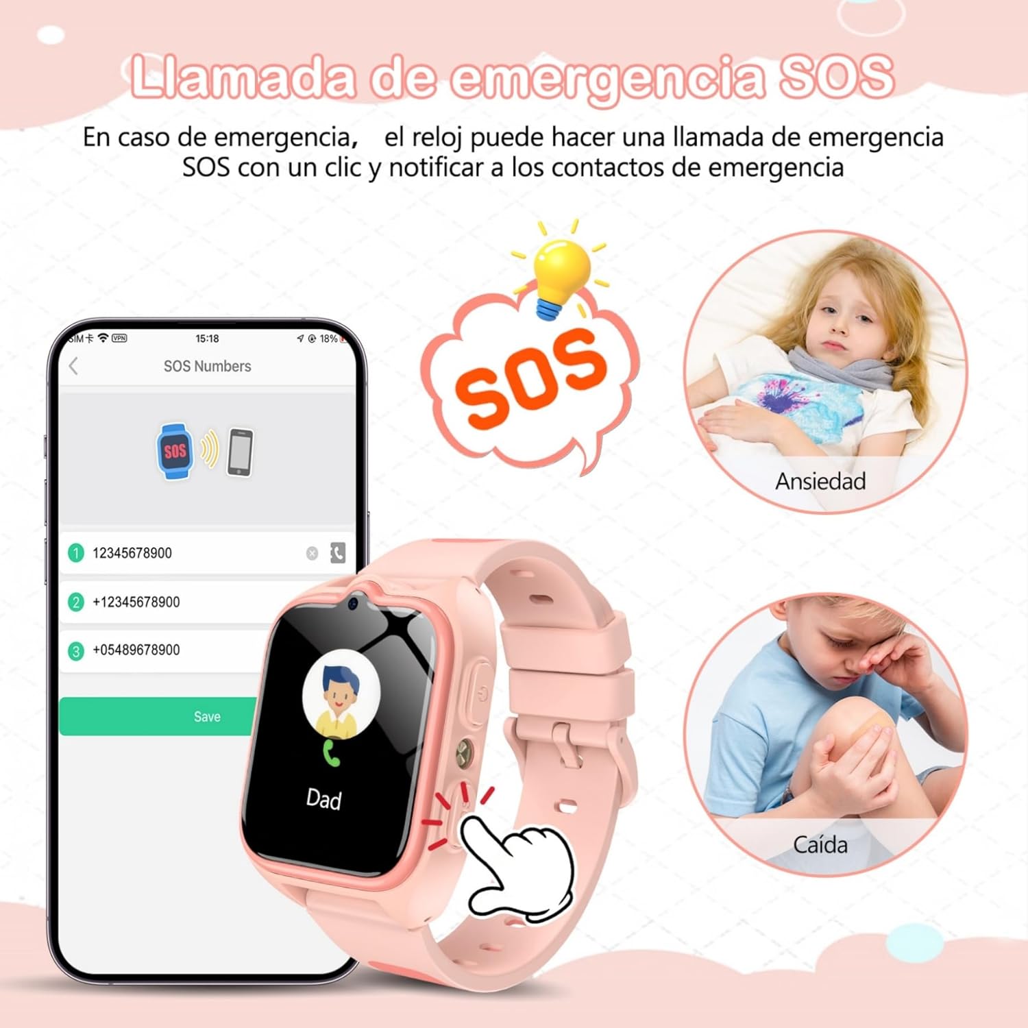 IOWODO 4G Reloj Inteligente Niño, Smartwatch Niños con GPS y Teléfono,Videollamadas, SOS, Mensajes, Modo Escuela, Linterna LED, IP68 Impermeable, Regalo y Juguete para Niños - 4
