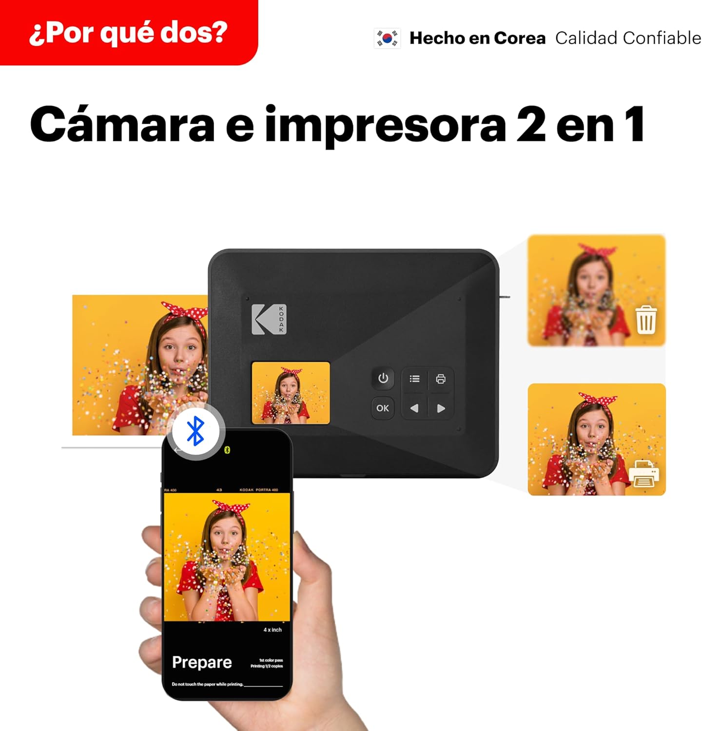 KODAK Mini Shot 3 Retro 4PASS 2-en-1 Cámara Instantánea e Impresora Fotográfica (7,6x7,6cm) + Paquete de Accesorios 68 Hojas, Blanco - 3