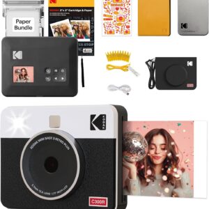KODAK Mini Shot 3 Retro 4PASS 2-en-1 Cámara Instantánea e Impresora Fotográfica (7,6x7,6cm) + Paquete de Accesorios 68 Hojas, Blanco