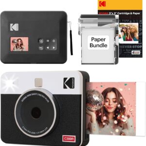 KODAK Mini Shot 3 Retro Cámara Digital Instantánea & Impresora Fotográfica 2-en-1 7,6 x 7,6 cm, 38 Hojas, Cámara Portátil con Impresión, Impresora Bluetooth iOS & Android, Sublimación 4PASS, Blanca