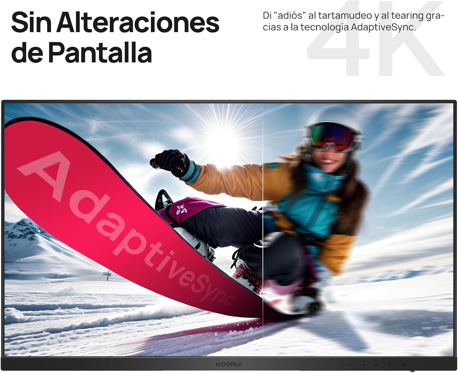 KOORUI N07 27" Monitor 4K UltraHD, 3840x2160, IPS, 60Hz, HDR10, Adaptive Sync, 2xHDMI 2.0, DP 1.4, 90% DCI-P3, Eye Care, -5° a 20° Inclinación Ajustable, VESA 100x100mm - 3