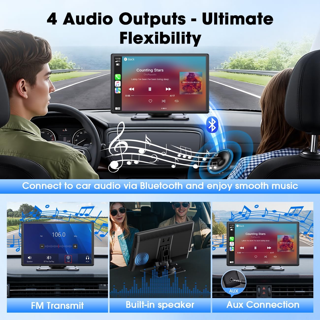 LAMTTO Pantalla CarPlay Coche Inalámbrica de 9 Pulgadas para A-pple CarPlay & Android Auto, Autoradio Portátil Car Play con Pantalla Táctil, GPS, Bluetooth, Mirror Link, FM, Siri & G00gle Asistente - 4