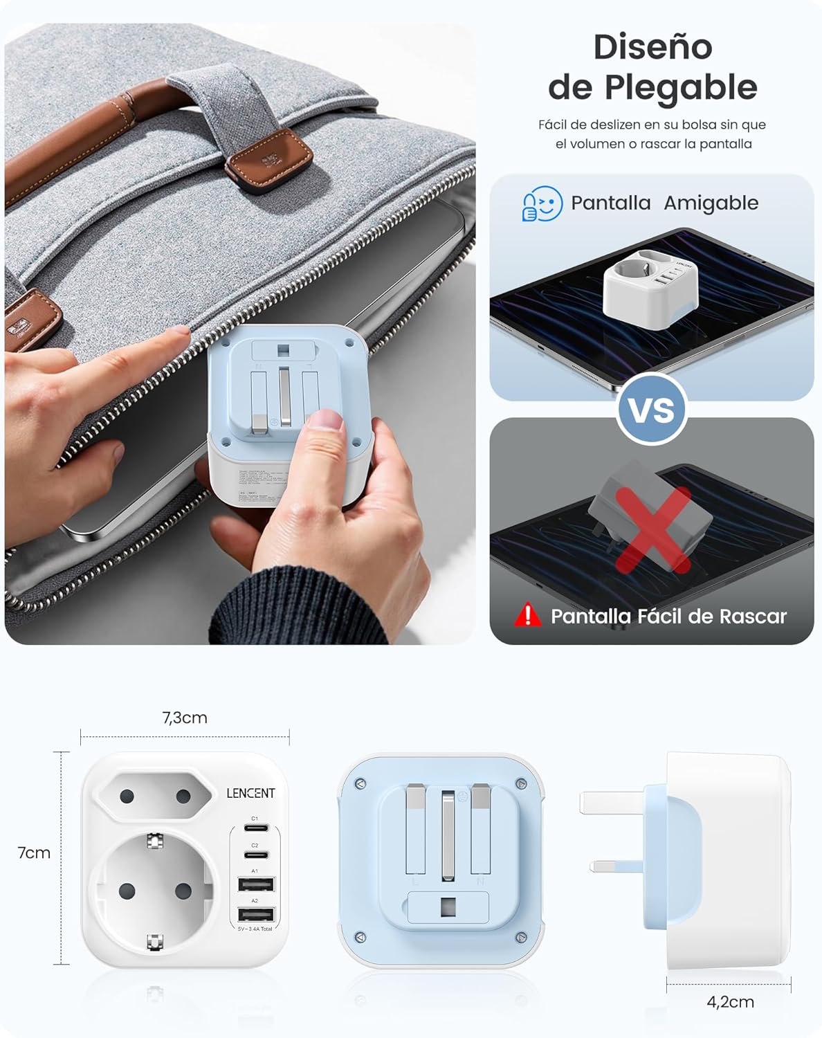 LENCENT Adaptador Enchufe Reino Unido, Cargador Inglaterra Viaje con 2 USB-C y 2 USB-A, Adaptador Europa Portugal a UK Compacto Plegable para Escocia, Irlanda, Gales, Maldivas, Gran Bretaña, Tipo G - 6
