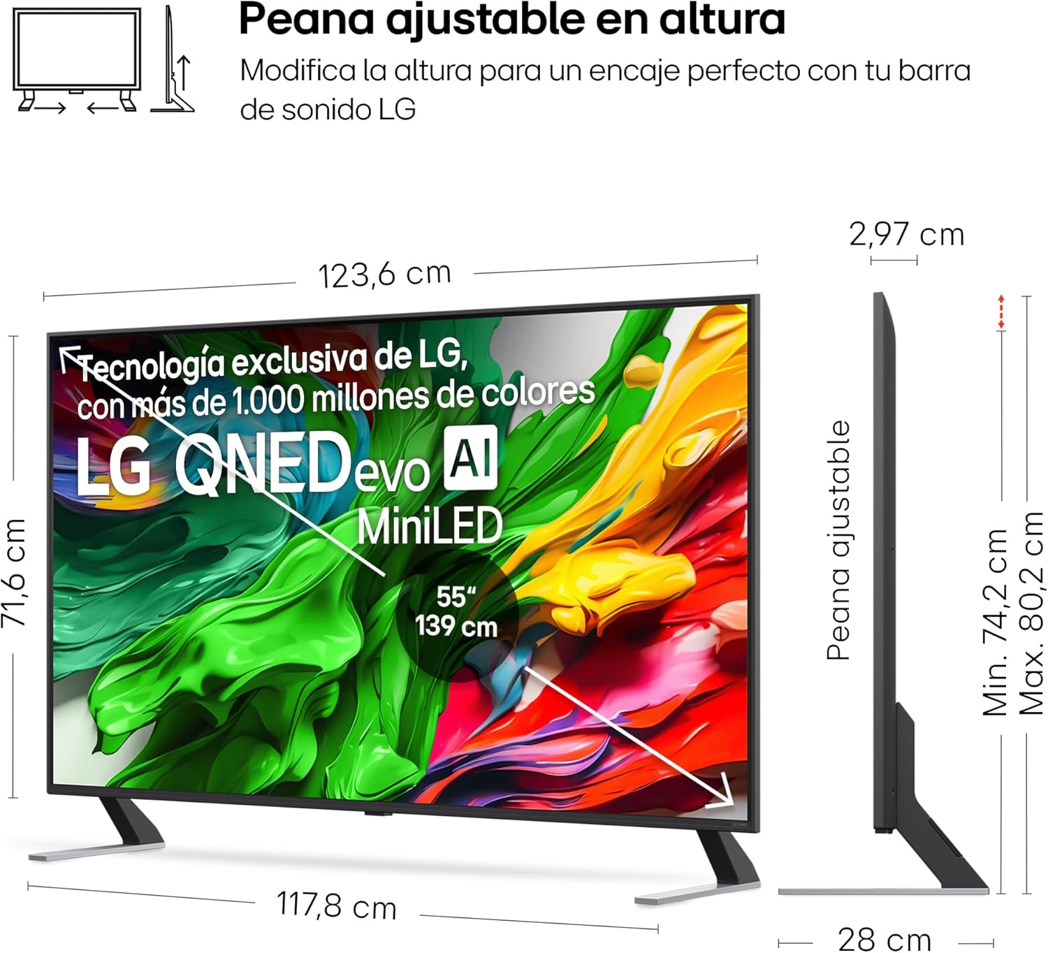 LG 55QNED85A6C - TV 55", 4K QNED EVO, Smart TV, WebOS 25, Procesador Potente e Inteligente, MiniLED AI, Super Upscaling, Dolby Vision y Dilgital Plus, Alexa/Google Assistant, Negro - 2