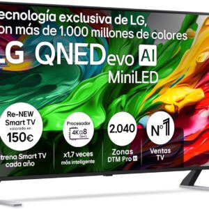 LG 55QNED85A6C - TV 55", 4K QNED EVO, Smart TV, WebOS 25, Procesador Potente e Inteligente, MiniLED AI, Super Upscaling, Dolby Vision y Dilgital Plus, Alexa/Google Assistant, Negro