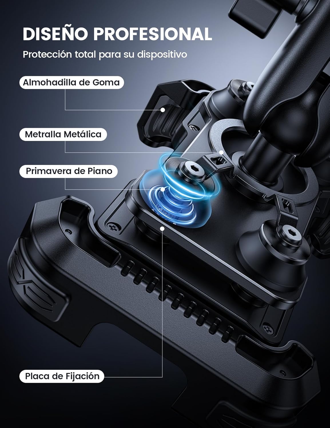 Lamicall Soporte Móvil Moto - [Doble Antivibración] Brazo Extensible Metálico, Soporte Móvil Bicicleta Antirrobo, 2 x 360° Giratorio Soporte de Manillar, para iPhone 17 16 15 y Smartphone de 4,7-6,8" - 3