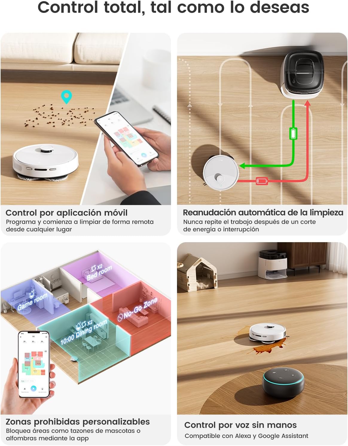 Lefant M3 Robot Aspirador y Fregasuelos, 12 000Pa Suction, 220min, Navegación dToF, Evitación Obstáculos PSD 190°, Fregona Dual Giratoria, Estación de Auto-Vaciado, Blanco - 3