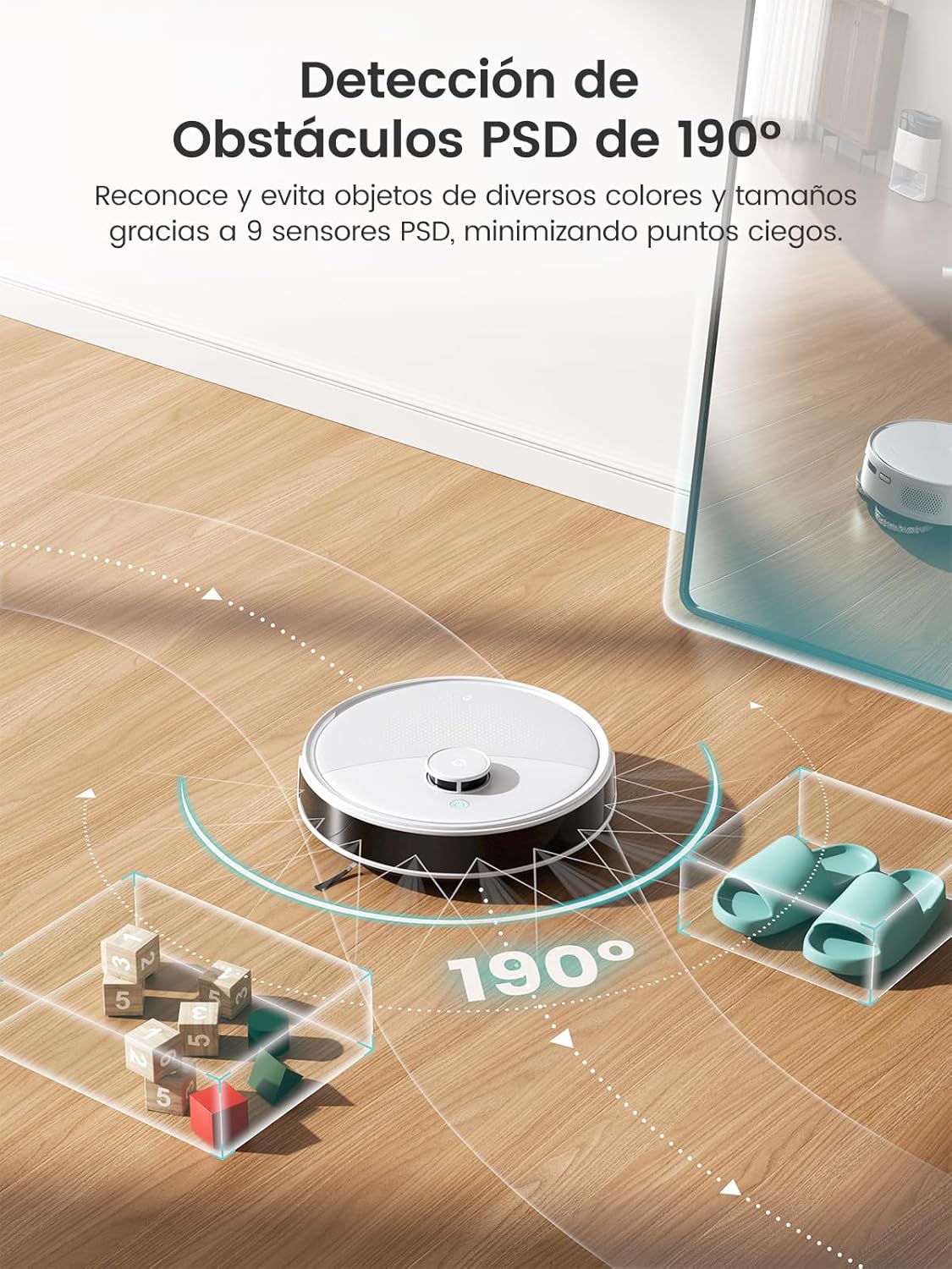 Lefant M3 Robot Aspirador y Fregasuelos, 12 000Pa Suction, 220min, Navegación dToF, Evitación Obstáculos PSD 190°, Fregona Dual Giratoria, Estación de Auto-Vaciado, Blanco - 6