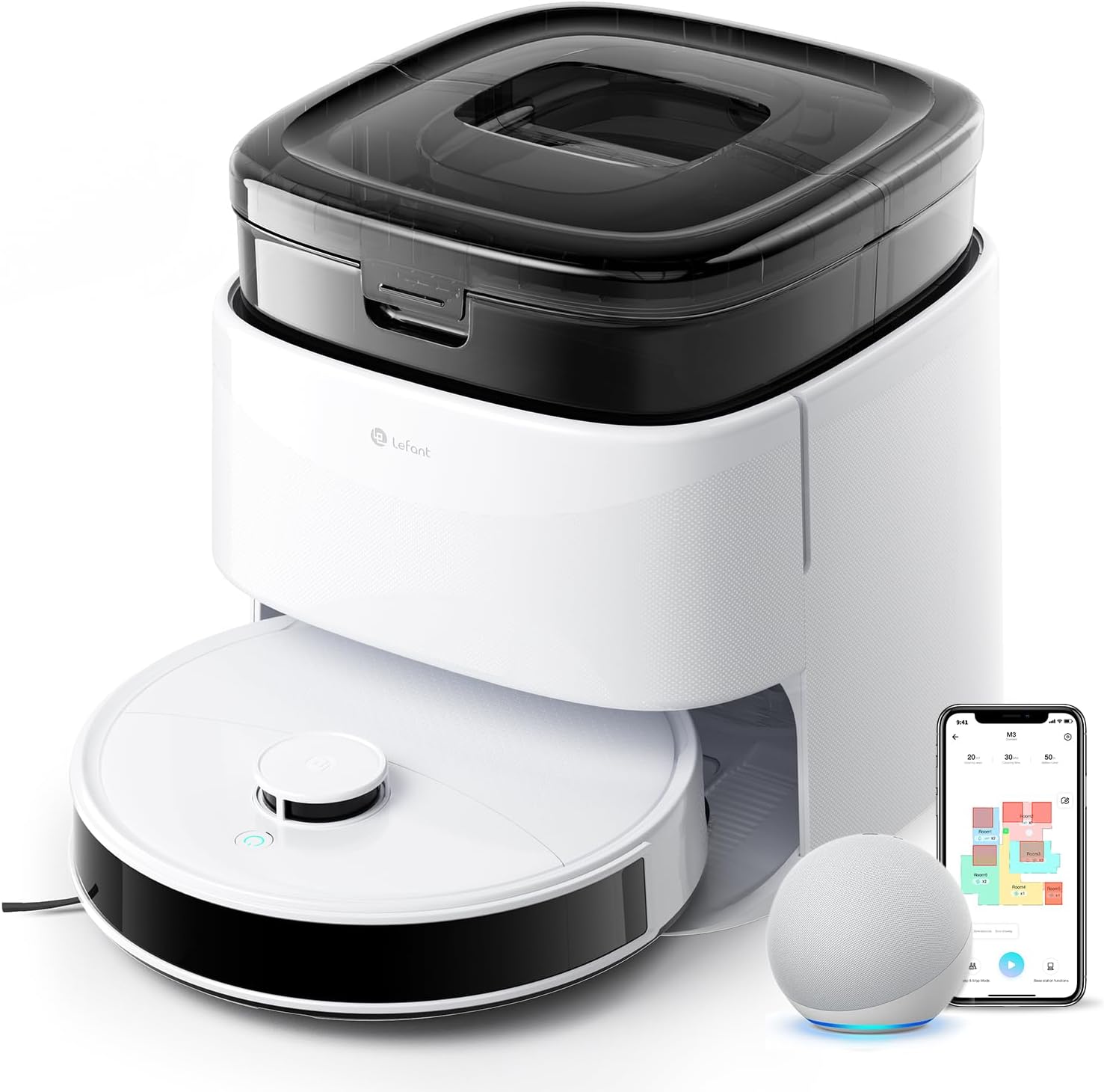 Lefant M3 Robot Aspirador y Fregasuelos, 12 000Pa Suction, 220min, Navegación dToF, Evitación Obstáculos PSD 190°, Fregona Dual Giratoria, Estación de Auto-Vaciado, Blanco - 1