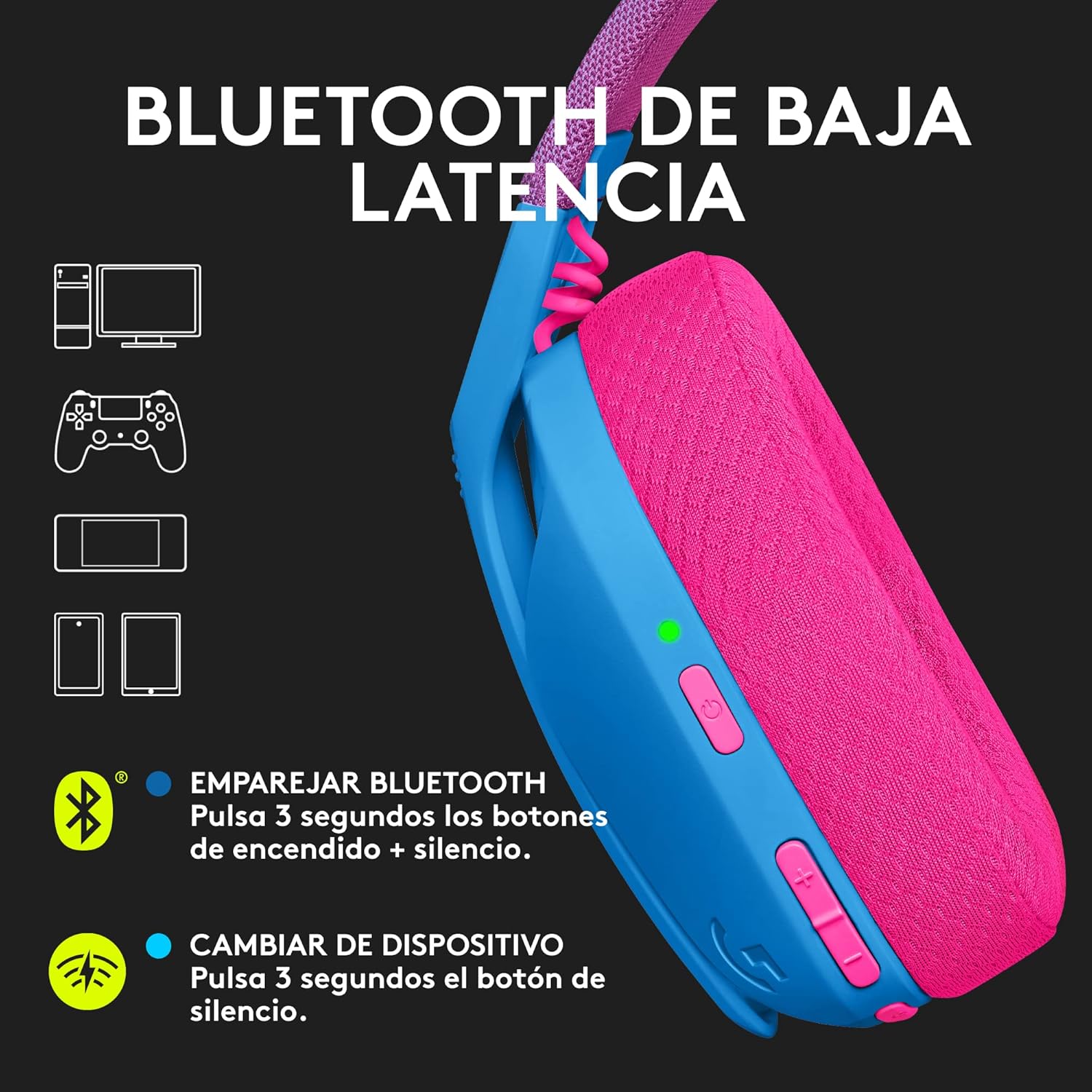 Logitech G G435 LIGHTSPEED, auriculares inalámbricos y Bluetooth para gaming - Auriculares ligeros circumaurales, micrófonos integrados, Dolby Atmos, PC, PS4, PS5, Nintendo Switch/Switch 2, móvil-Azul - 3