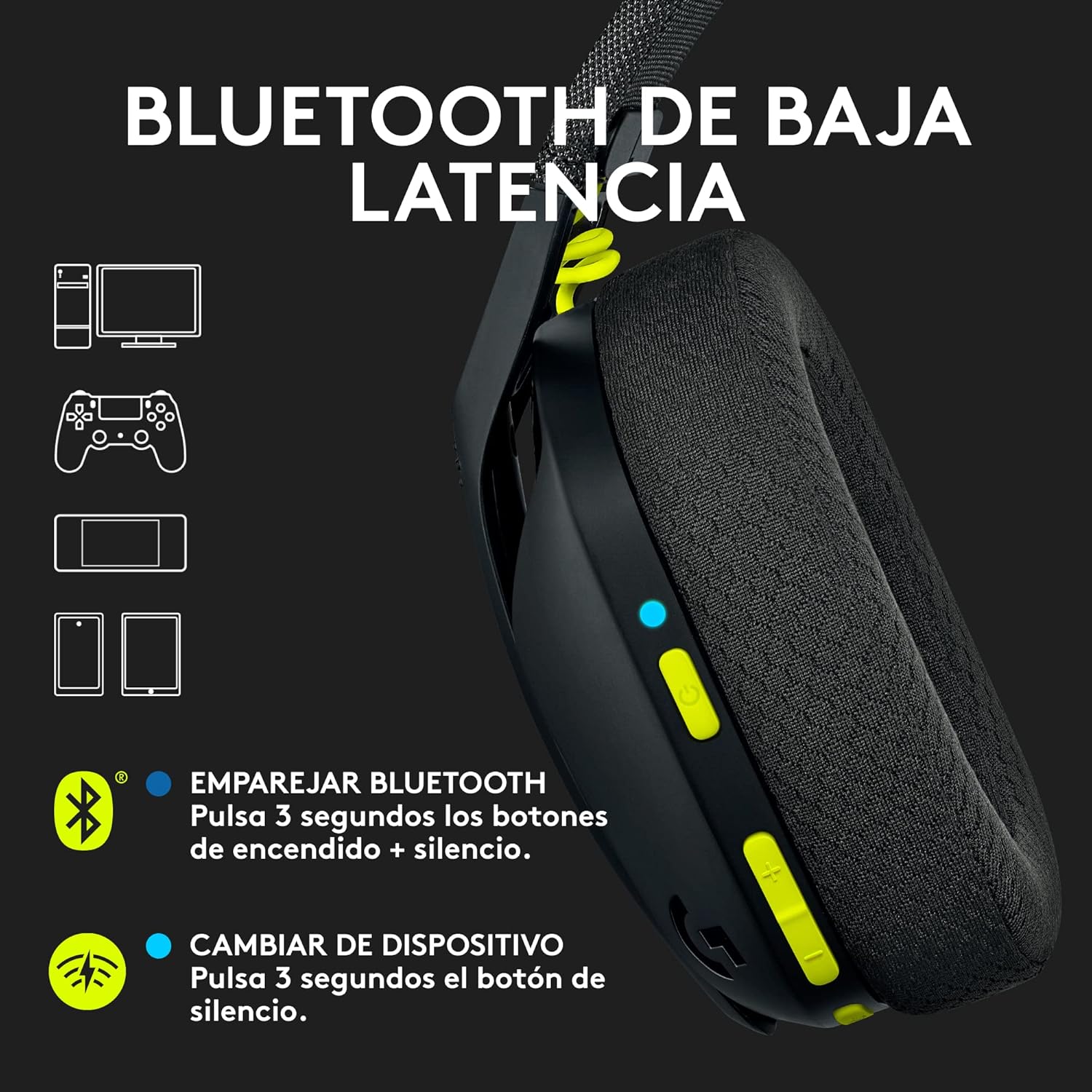 Logitech G G435 LIGHTSPEED, auriculares inalámbricos y Bluetooth para gaming - Auriculares ligeros circumaurales, micrófonos integrados, Dolby Atmos, PC, PS4, PS5,Nintendo Switch/Switch 2, móvil-Negro - 3